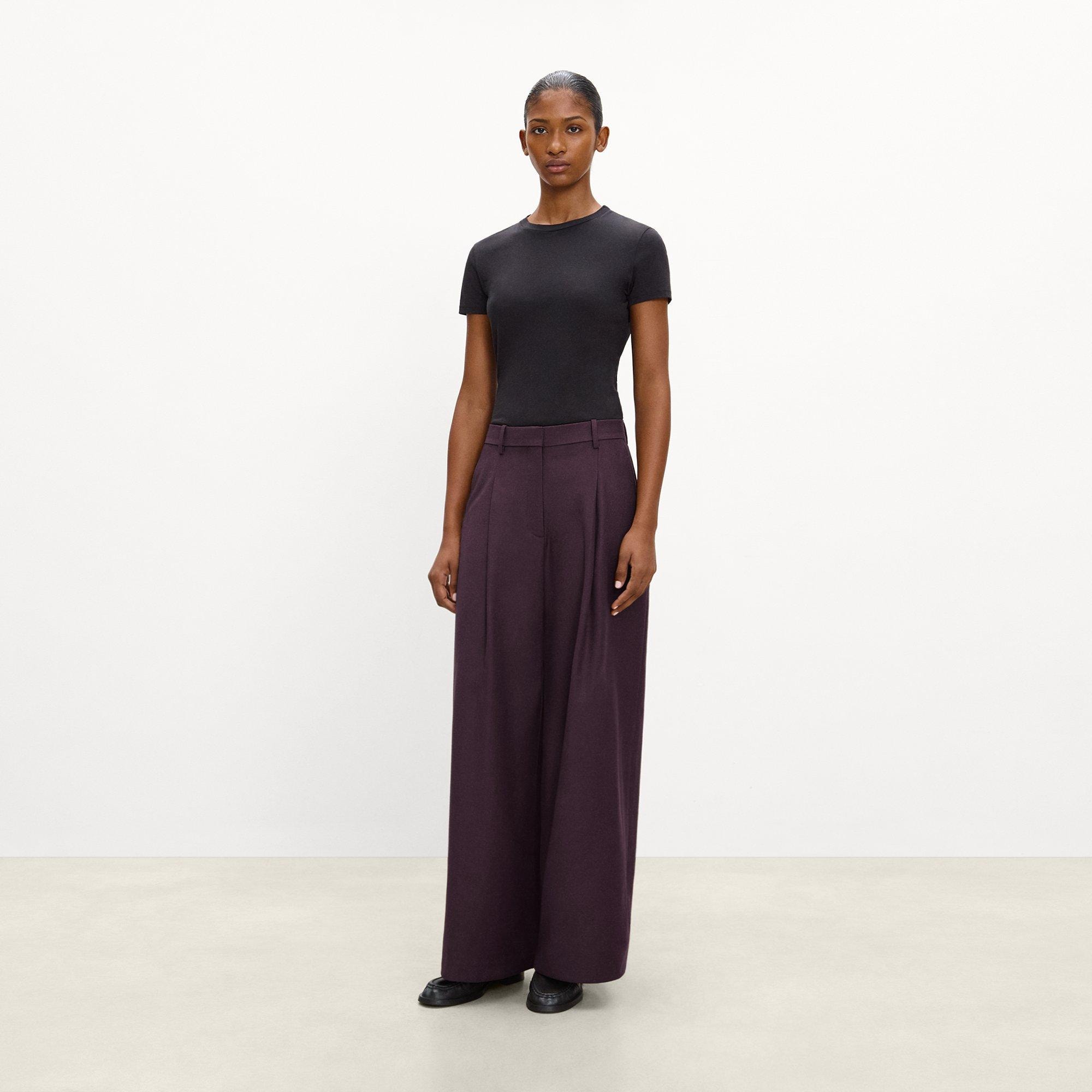 Pleated Wide-Leg Pant, 30&rsquo;&rsquo; in Sleek Flannel