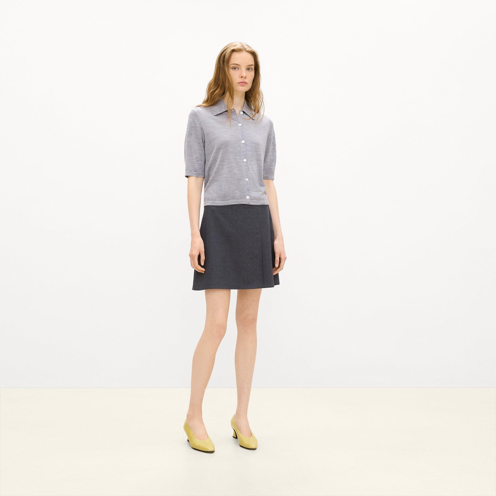 Pleated A-Line Mini Skirt in Drape Flannel