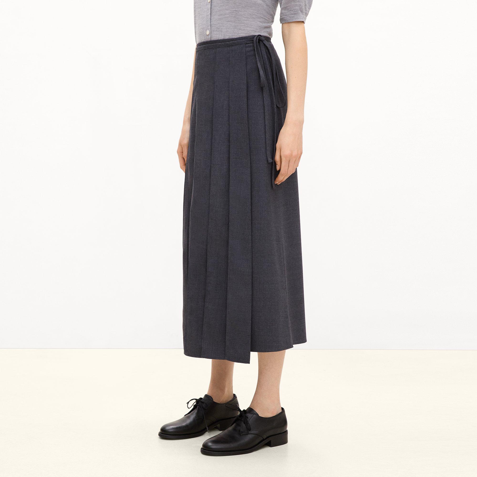 Pleated Wrap Skirt in Drape Flannel