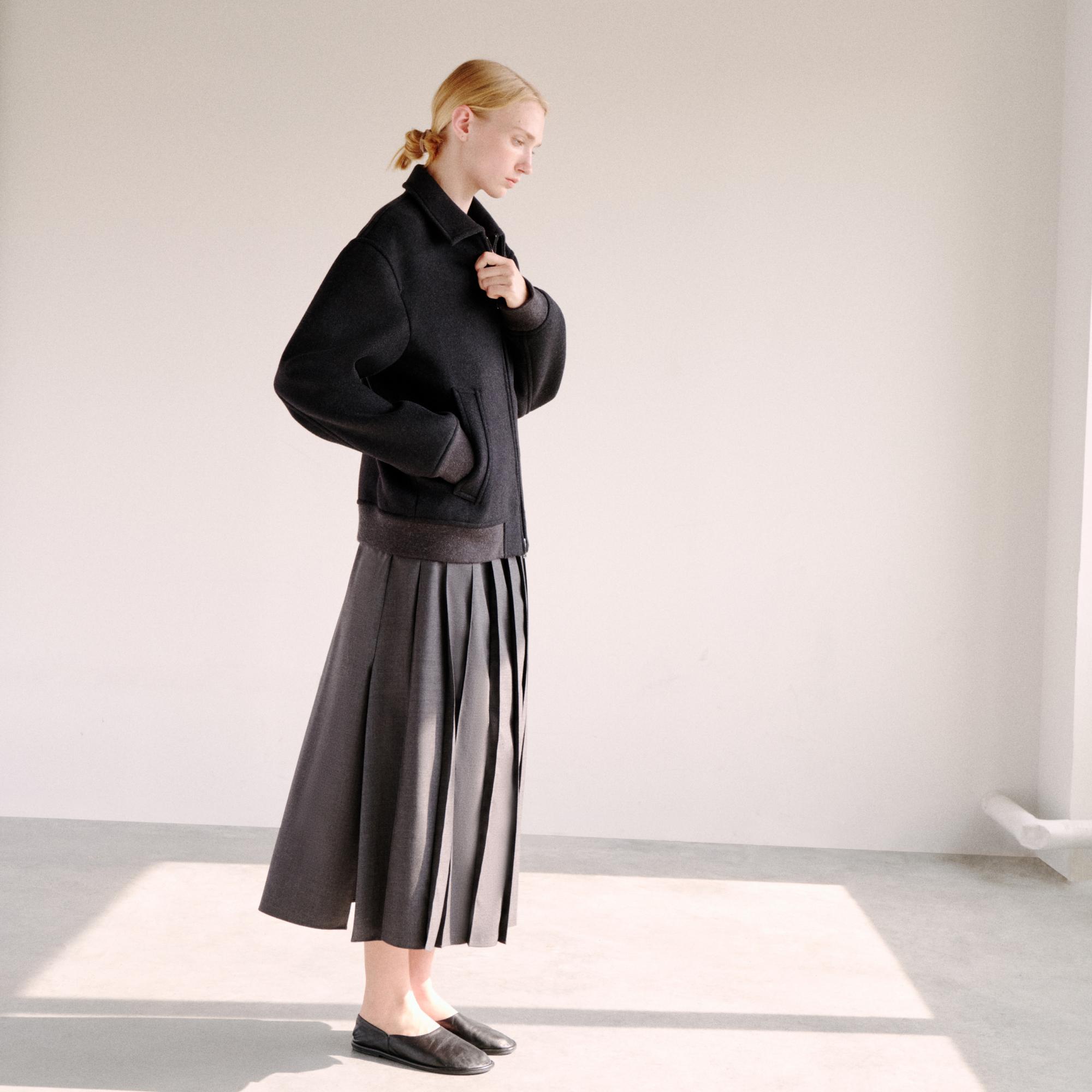 Pleated Wrap Skirt in Drape Flannel
