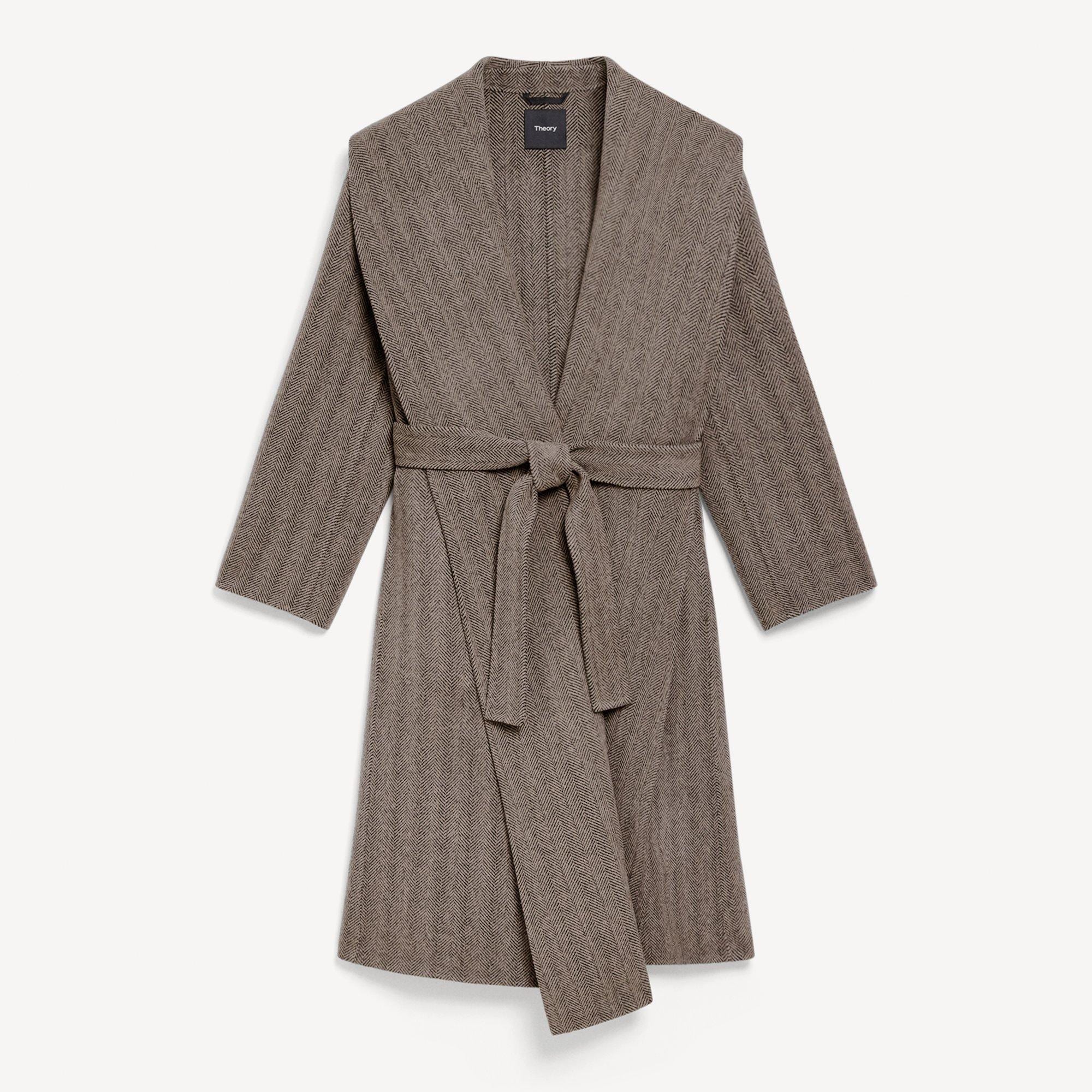 Shawl Collar Coat in Herringbone Double-Face Wool-Cashmere