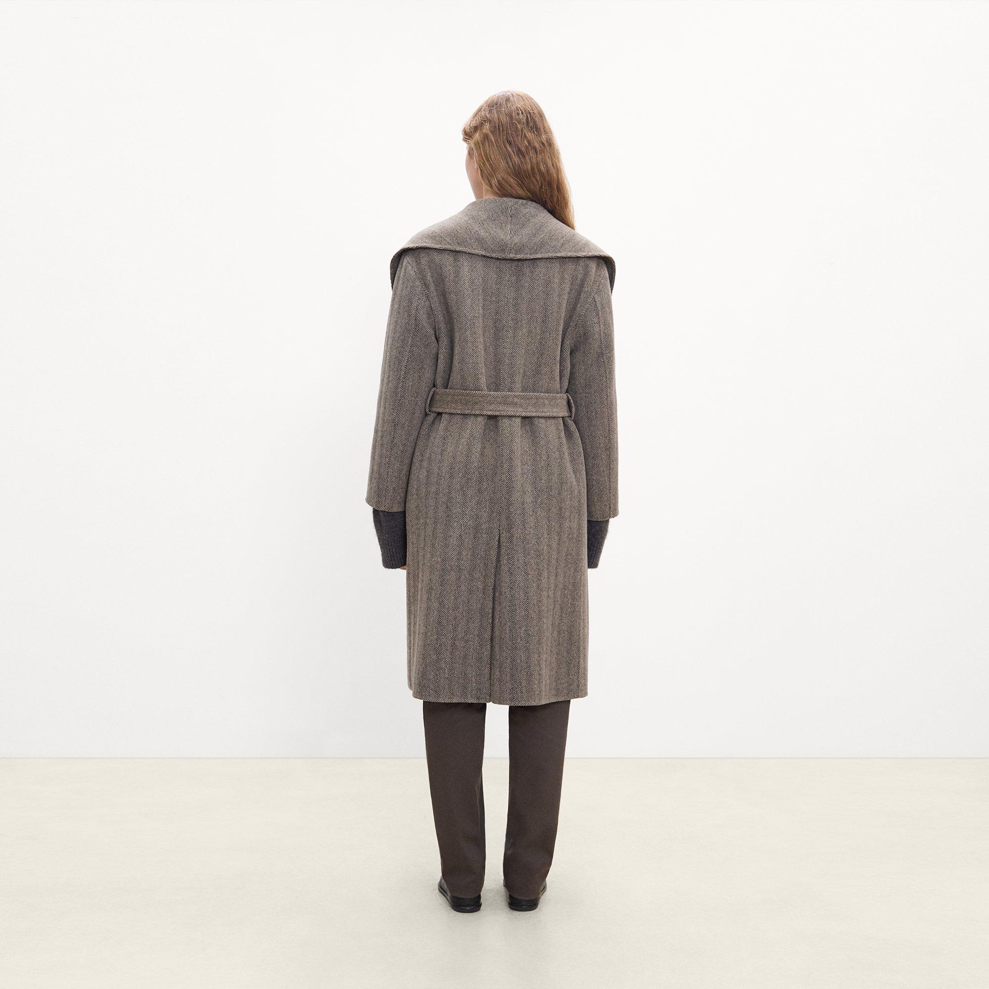 Shawl Collar Coat in Herringbone Double-Face Wool-Cashmere
