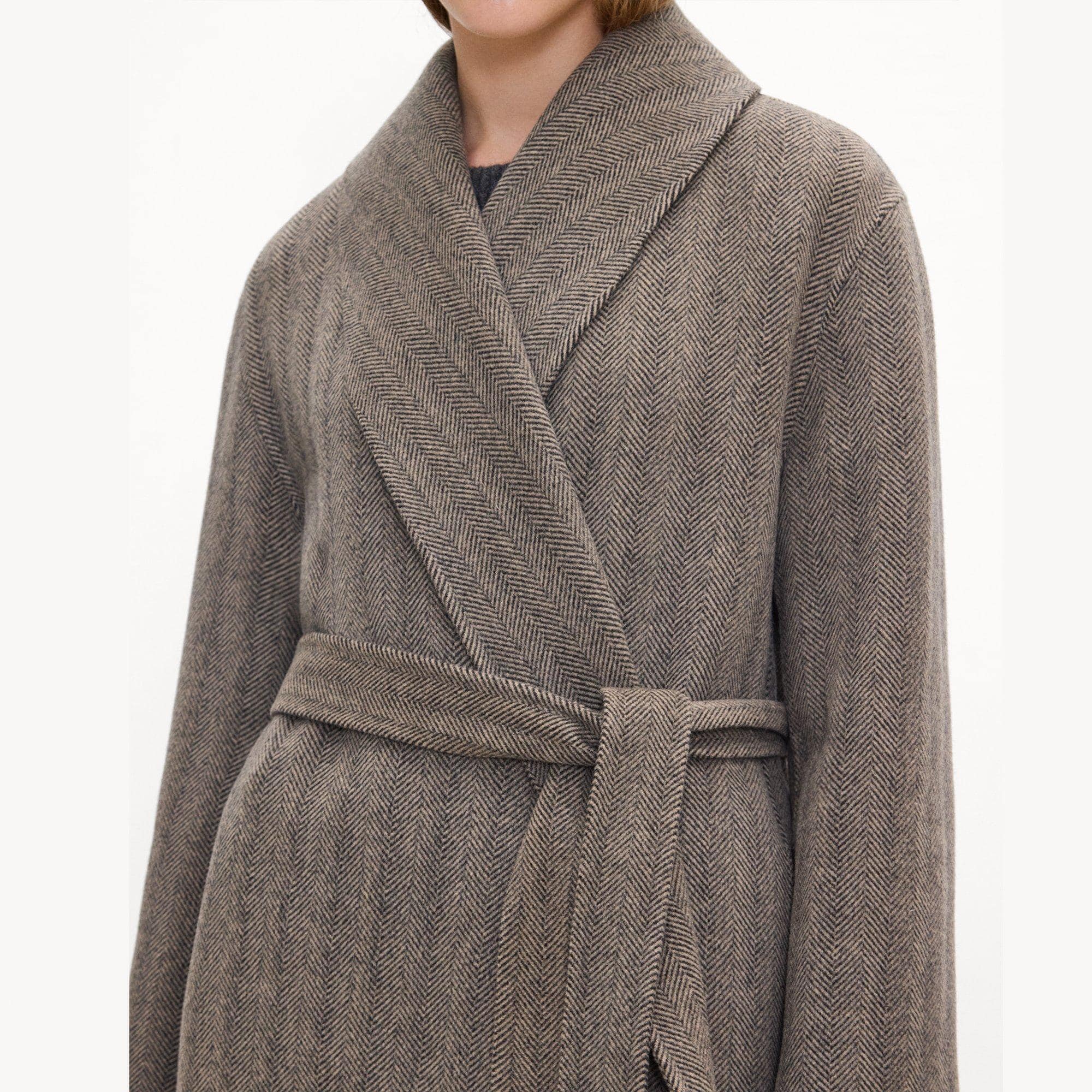 Shawl Collar Coat in Herringbone Double-Face Wool-Cashmere