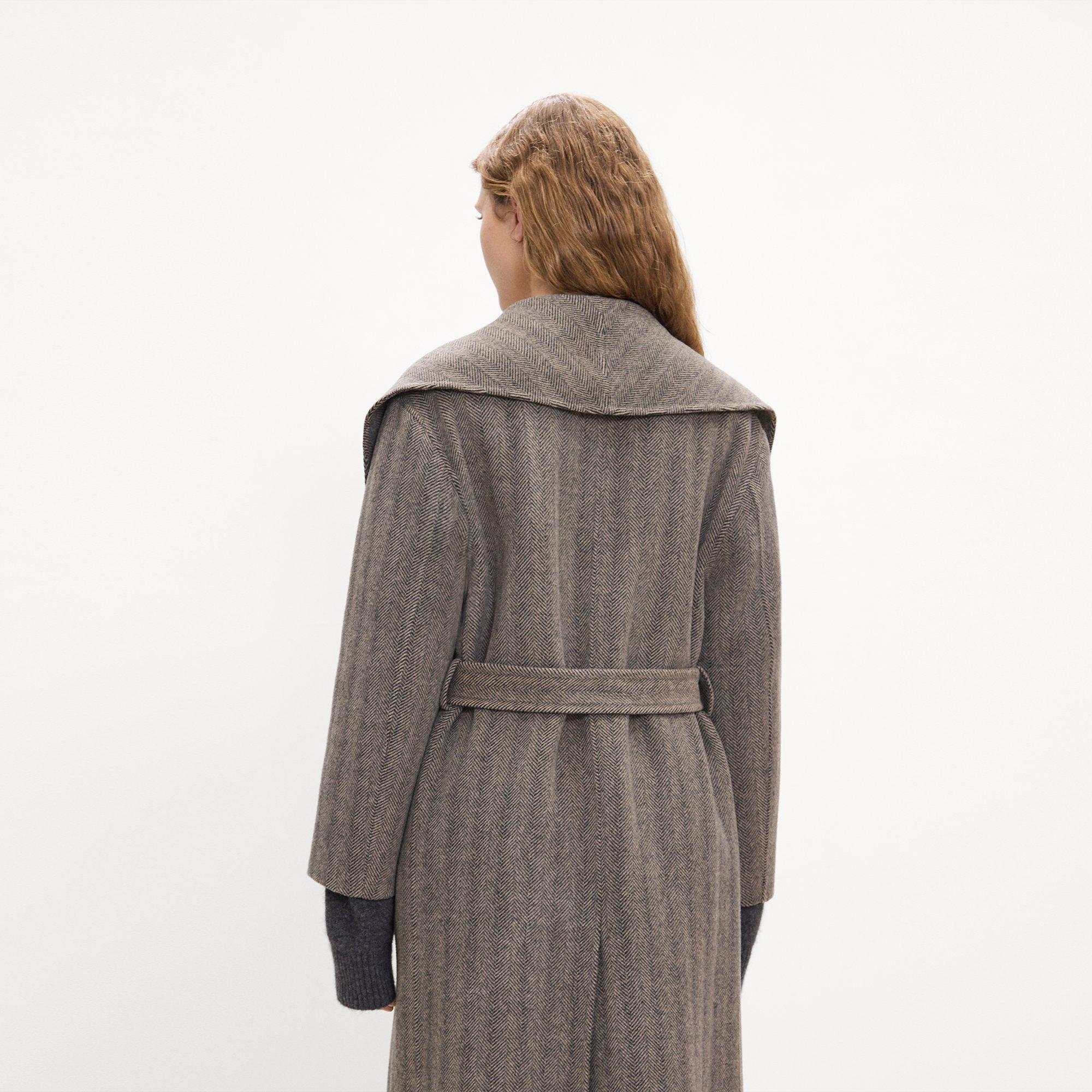 Shawl Collar Coat in Herringbone Double-Face Wool-Cashmere