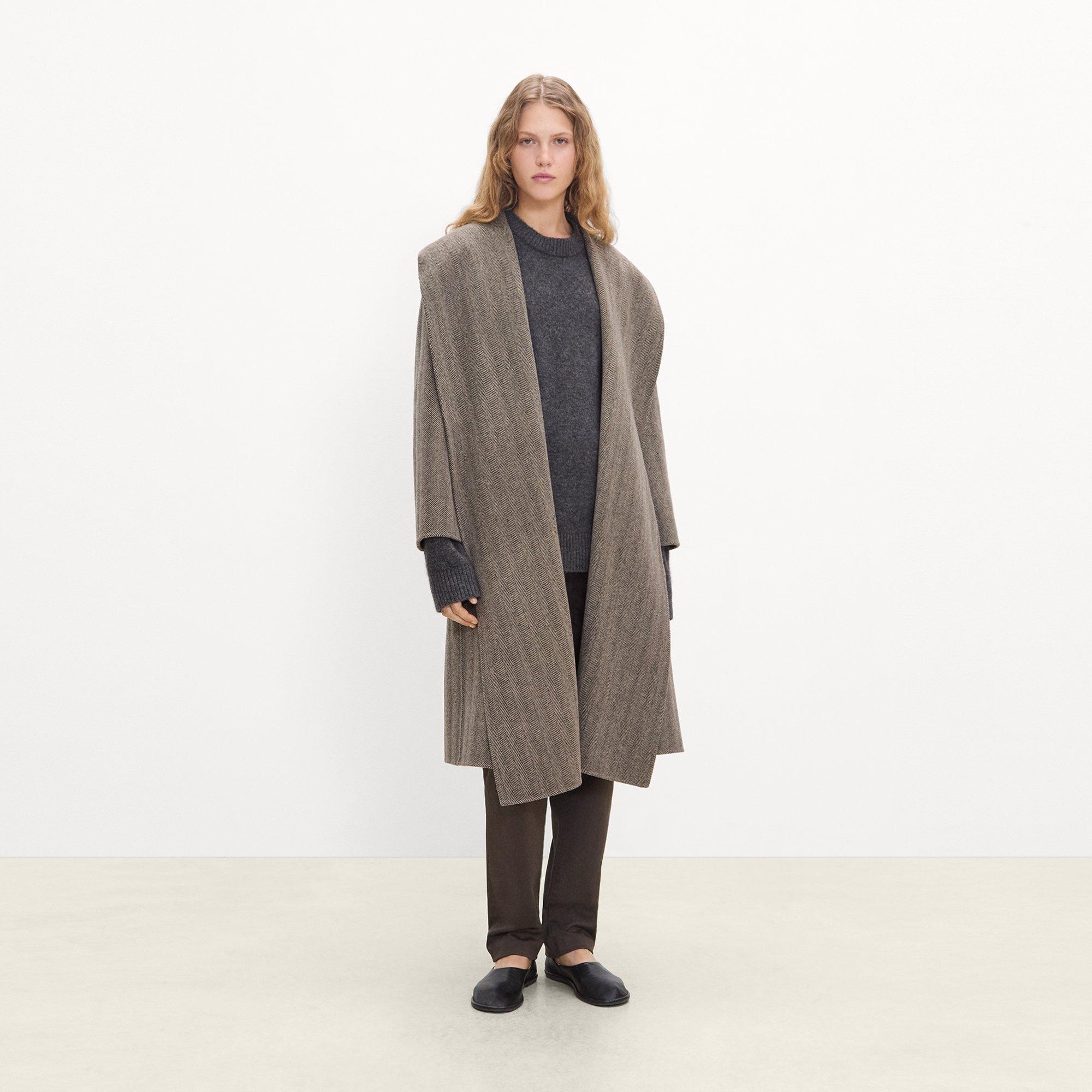Shawl Collar Coat in Herringbone Double-Face Wool-Cashmere