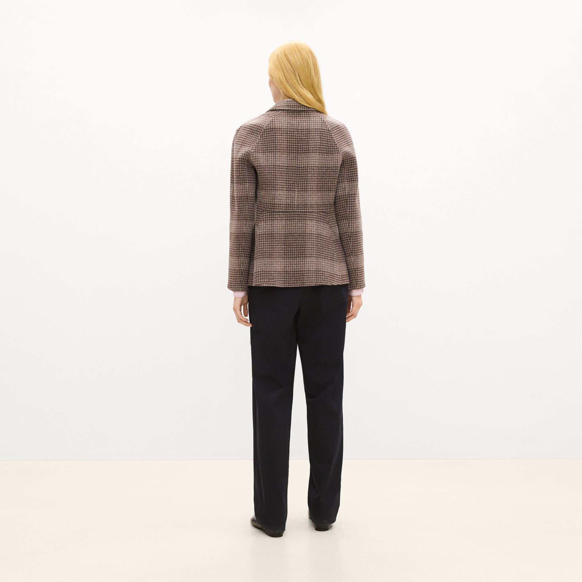 Peplum Double-Breasted Blazer in Plaid Wool-Cashmere