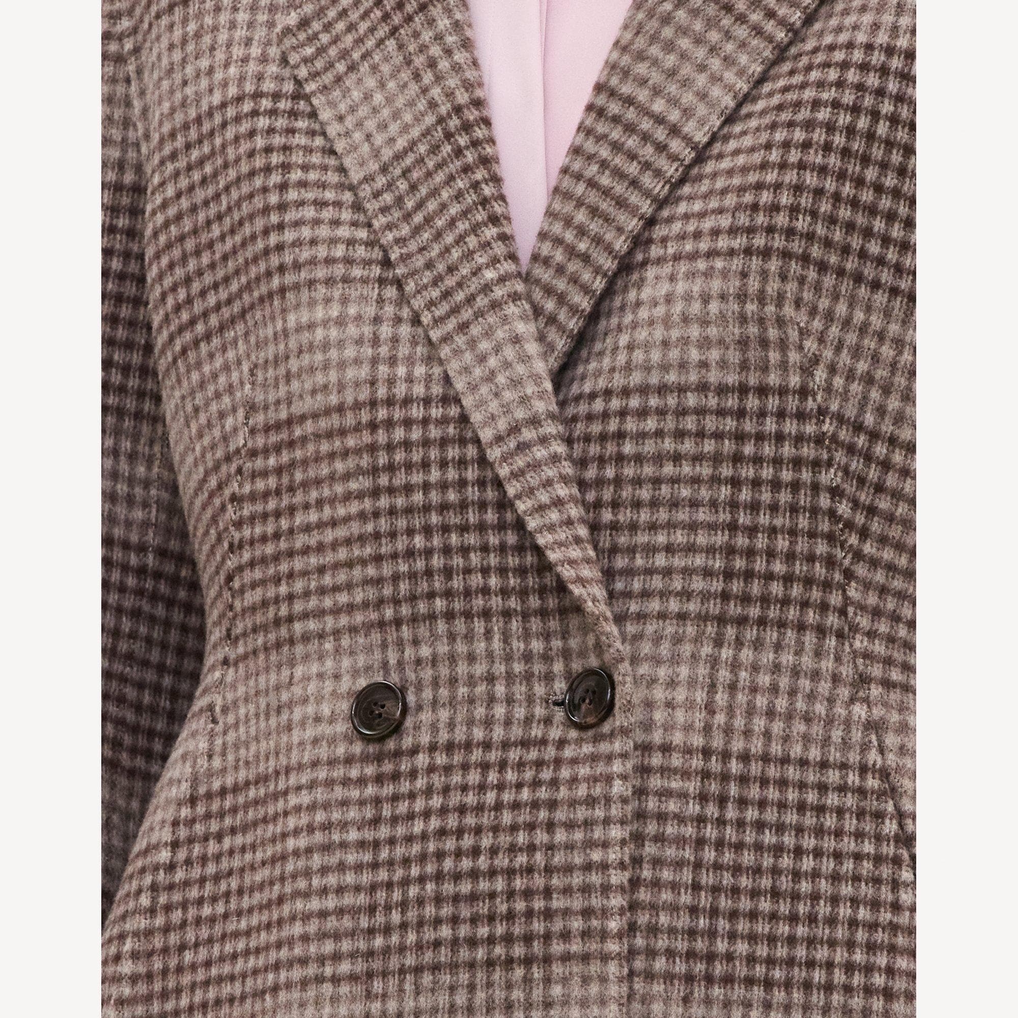 Peplum Double-Breasted Blazer in Plaid Wool-Cashmere