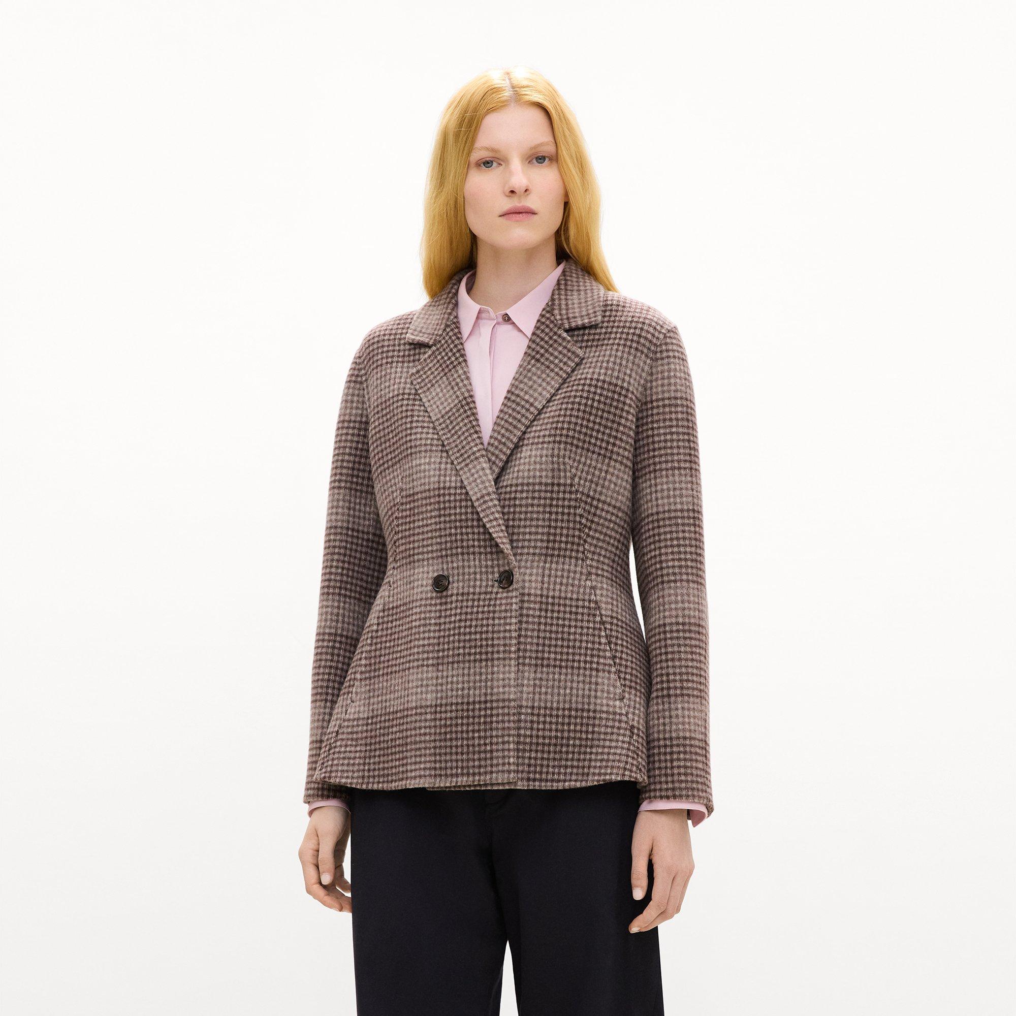 Peplum Double-Breasted Blazer in Plaid Wool-Cashmere