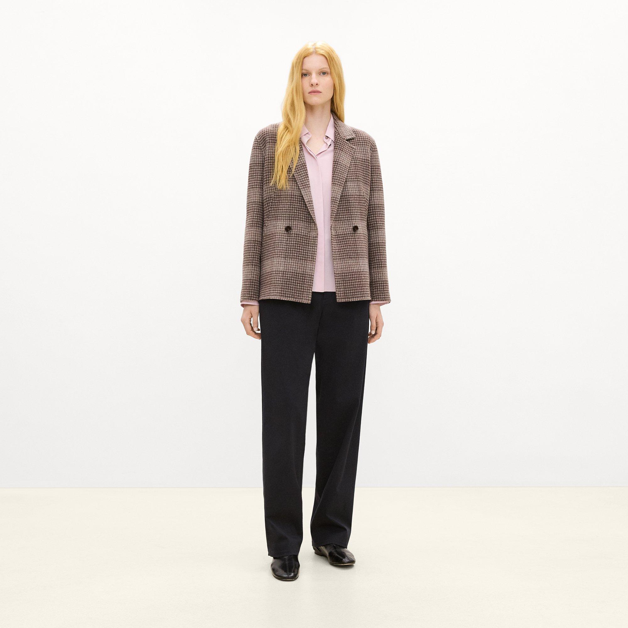 Peplum Double-Breasted Blazer in Plaid Wool-Cashmere