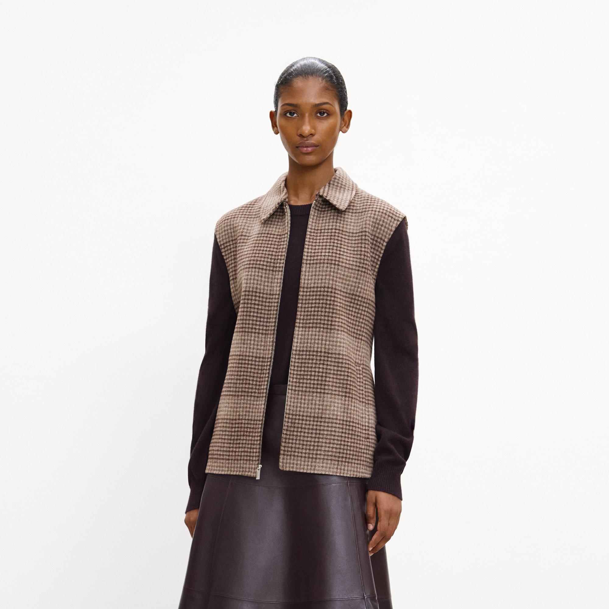 Belted Vest in Plaid Wool-Cashmere
