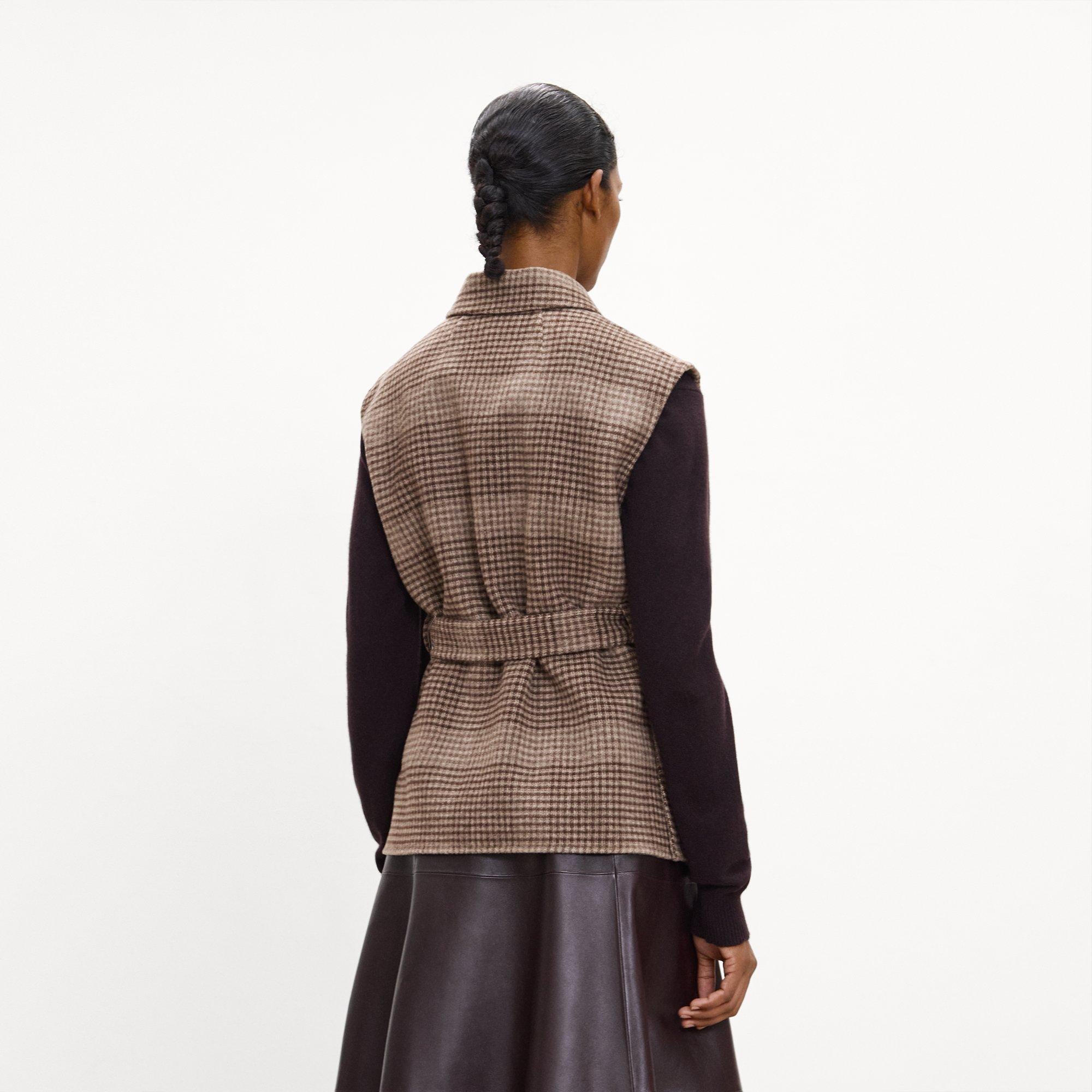 Belted Vest in Plaid Wool-Cashmere
