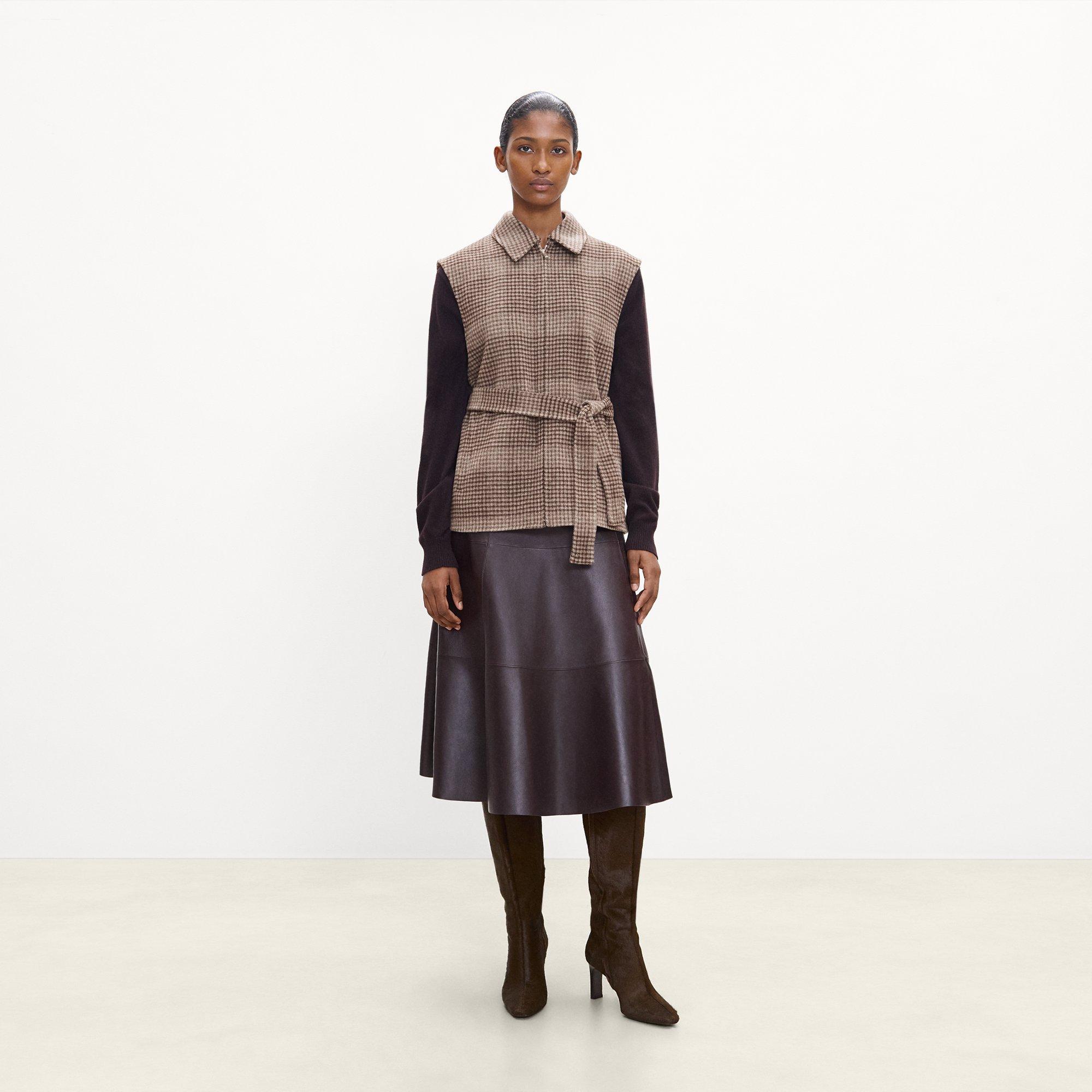 Belted Vest in Plaid Wool-Cashmere