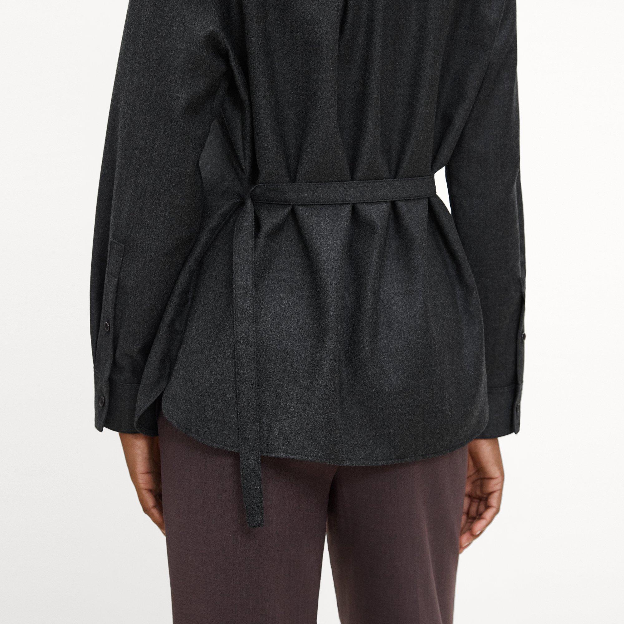 Belted Button-Up Shirt in Sleek Flannel