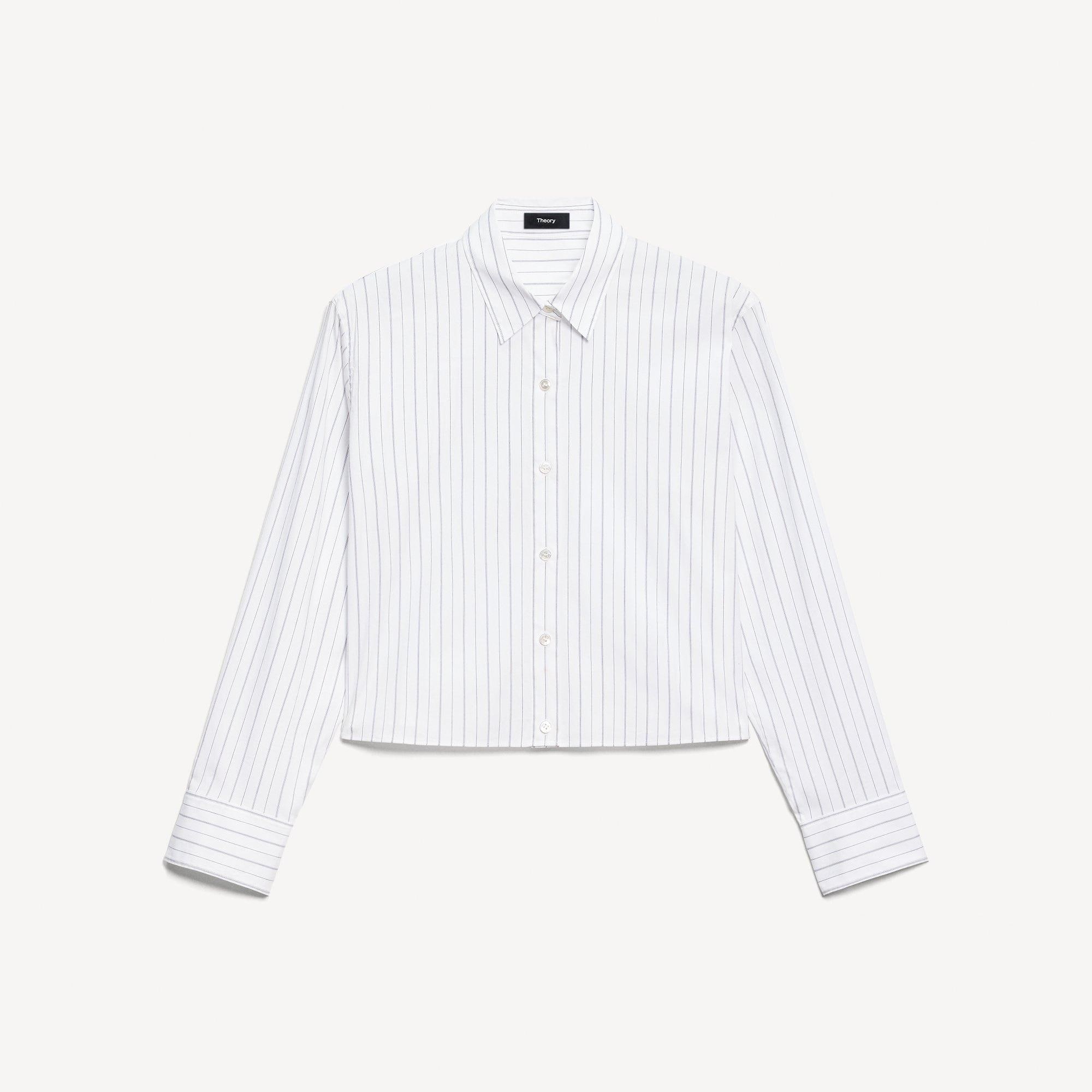 Cropped Tab Shirt in Striped Poplin