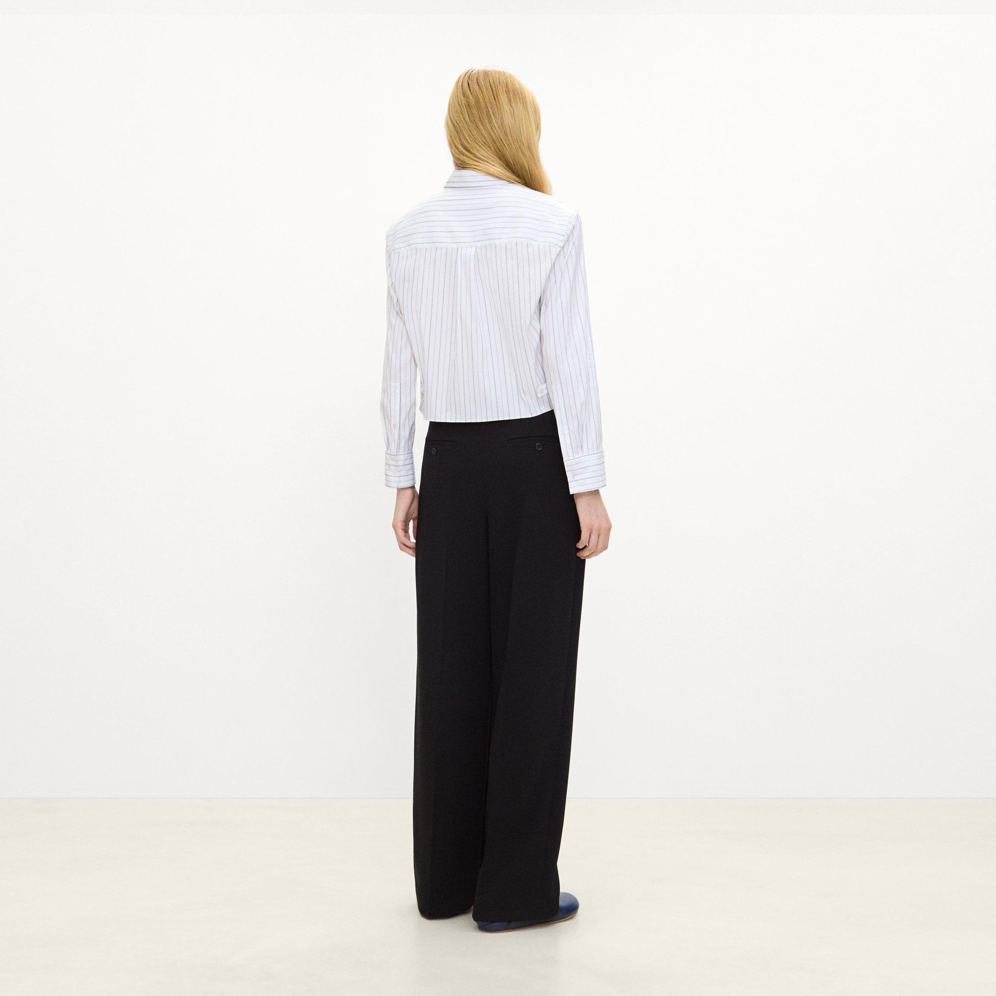 Cropped Tab Shirt in Striped Poplin