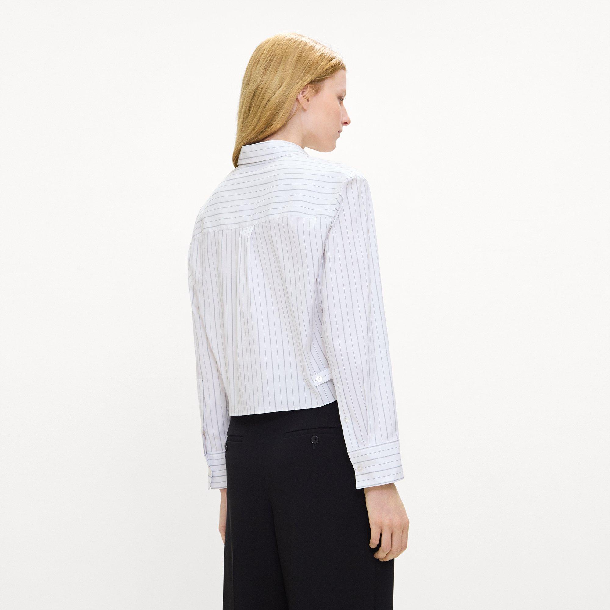 Cropped Tab Shirt in Striped Poplin