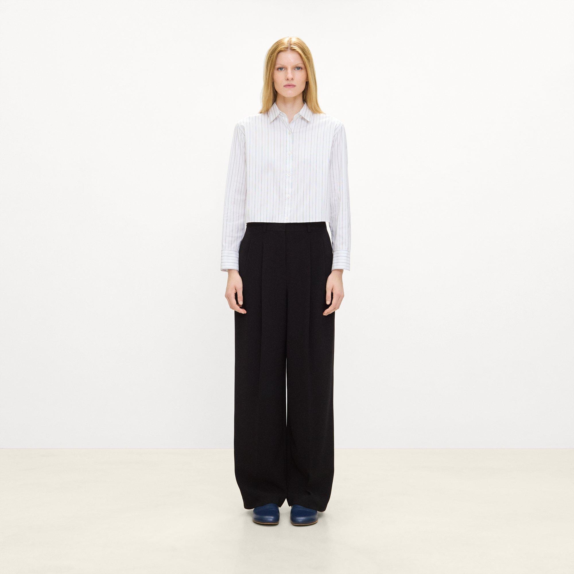 Cropped Tab Shirt in Striped Poplin