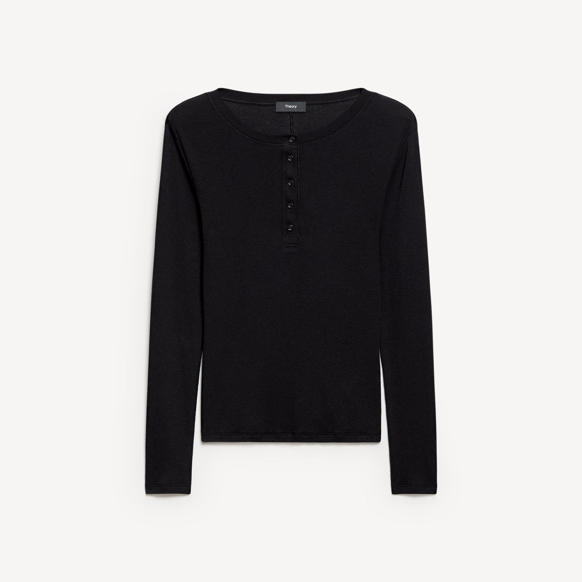 Long-Sleeve Henley Tee in Soft Rib