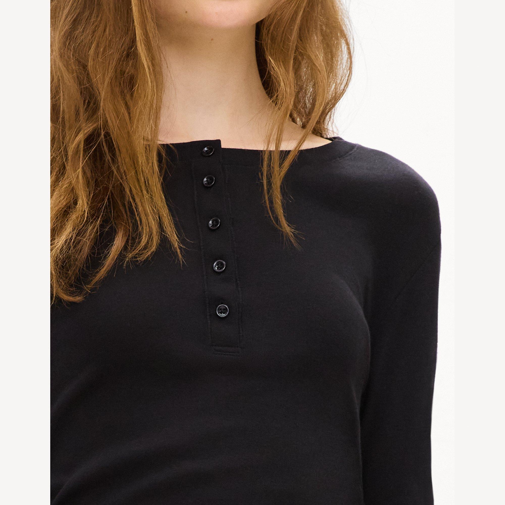 Long-Sleeve Henley Tee in Soft Rib