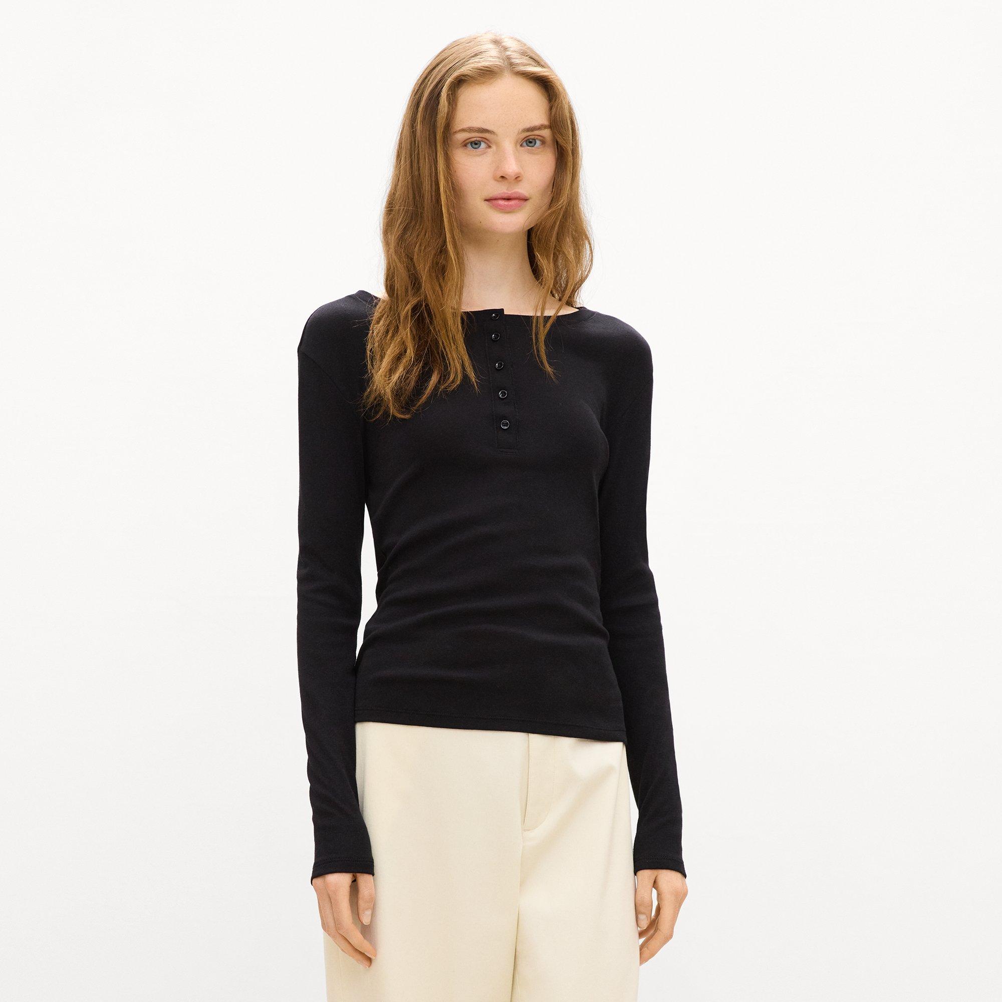 Long-Sleeve Henley Tee in Soft Rib