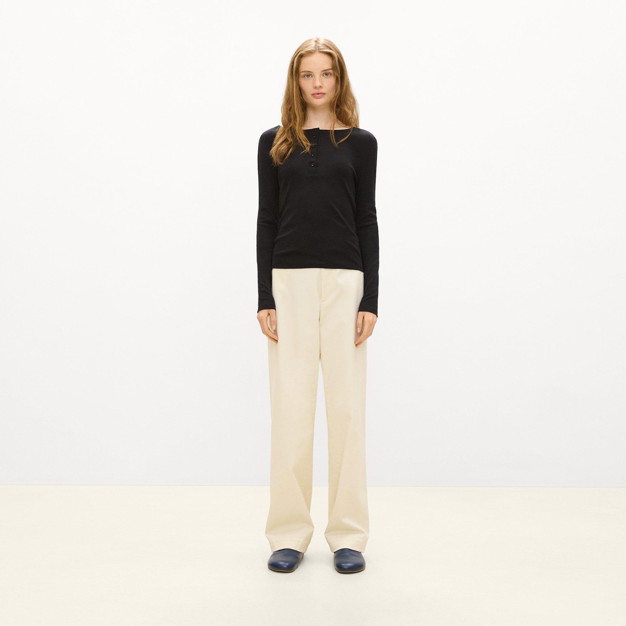 Long-Sleeve Henley Tee in Soft Rib