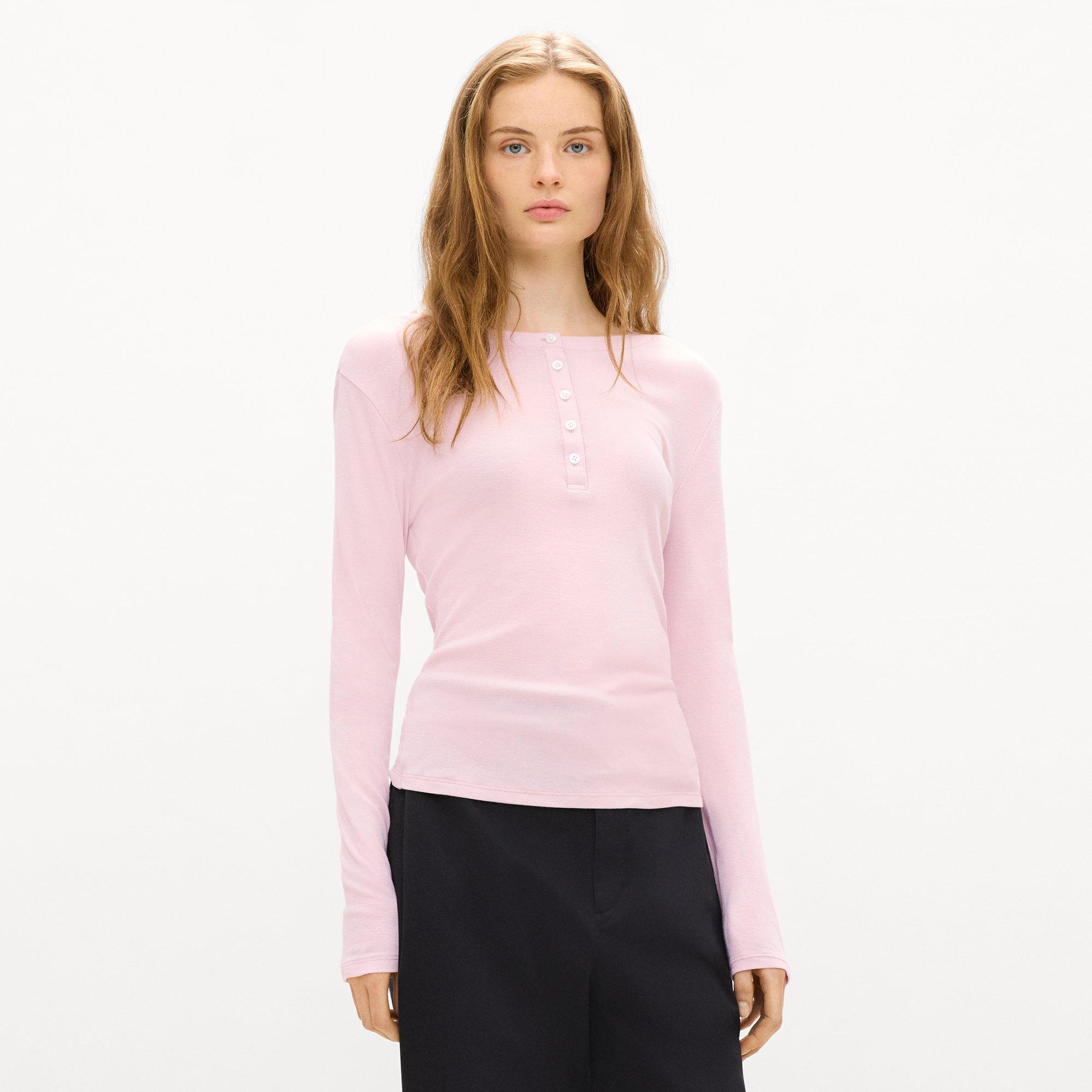 Long-Sleeve Henley Tee in Soft Rib