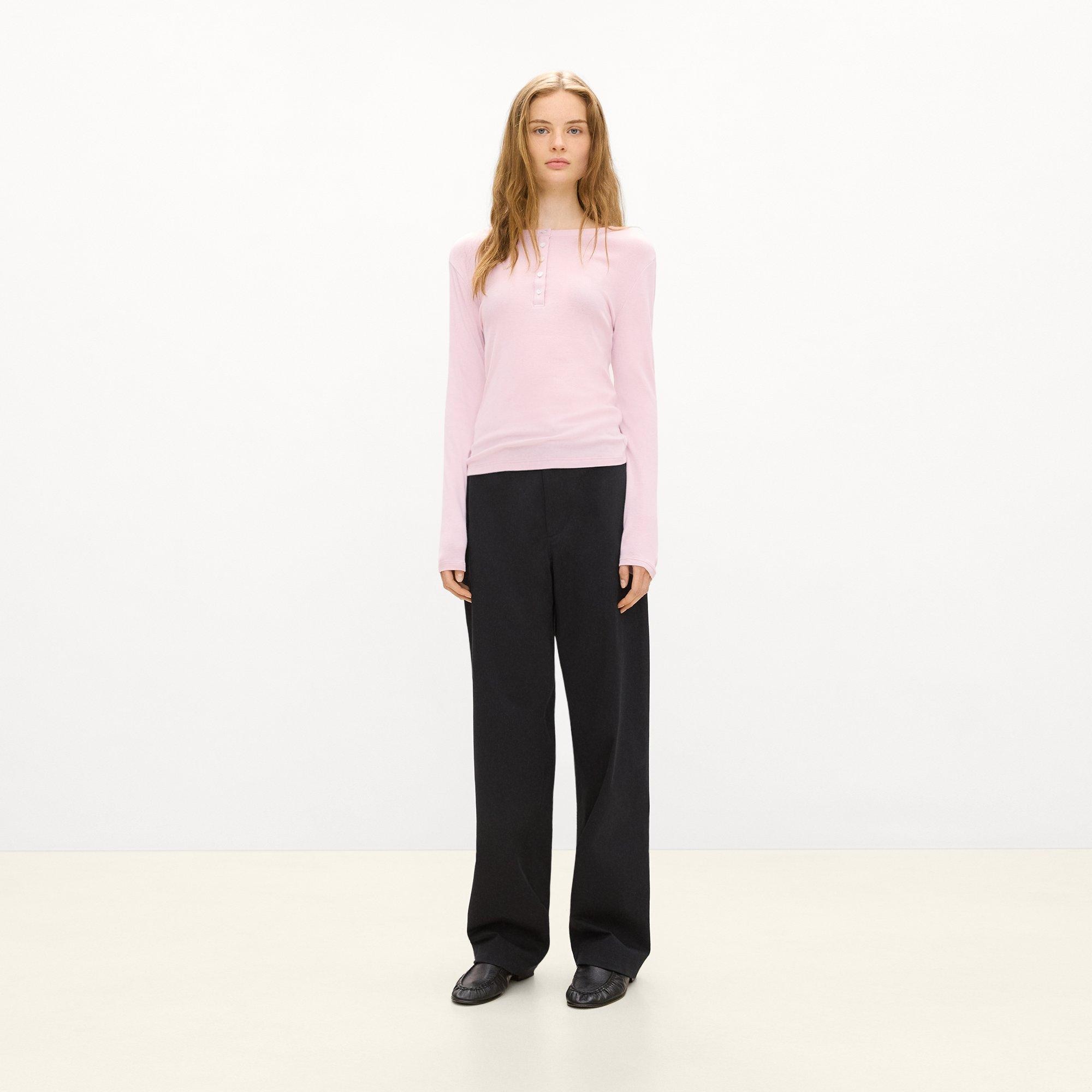 Long-Sleeve Henley Tee in Soft Rib