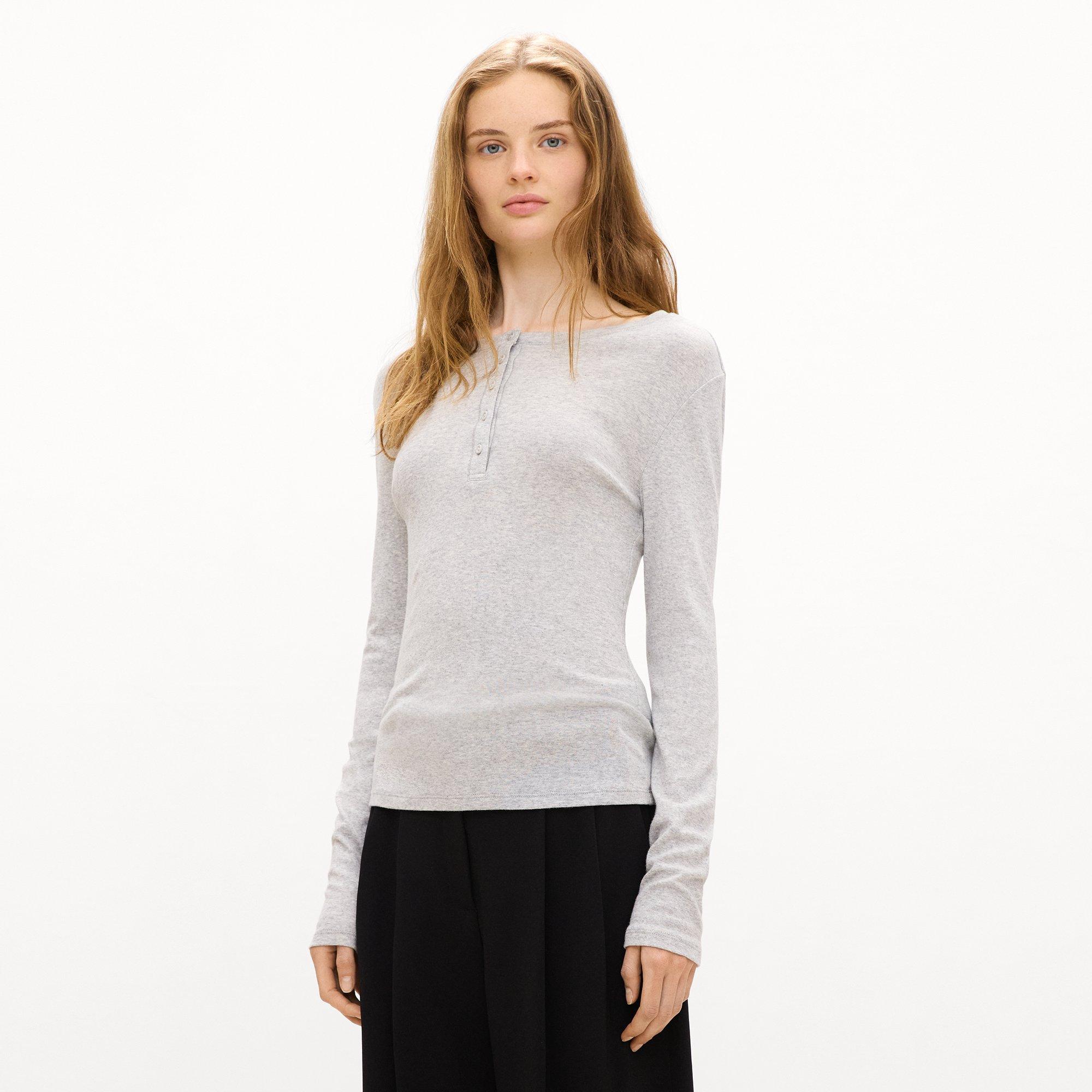 Long-Sleeve Henley Tee in Soft Rib