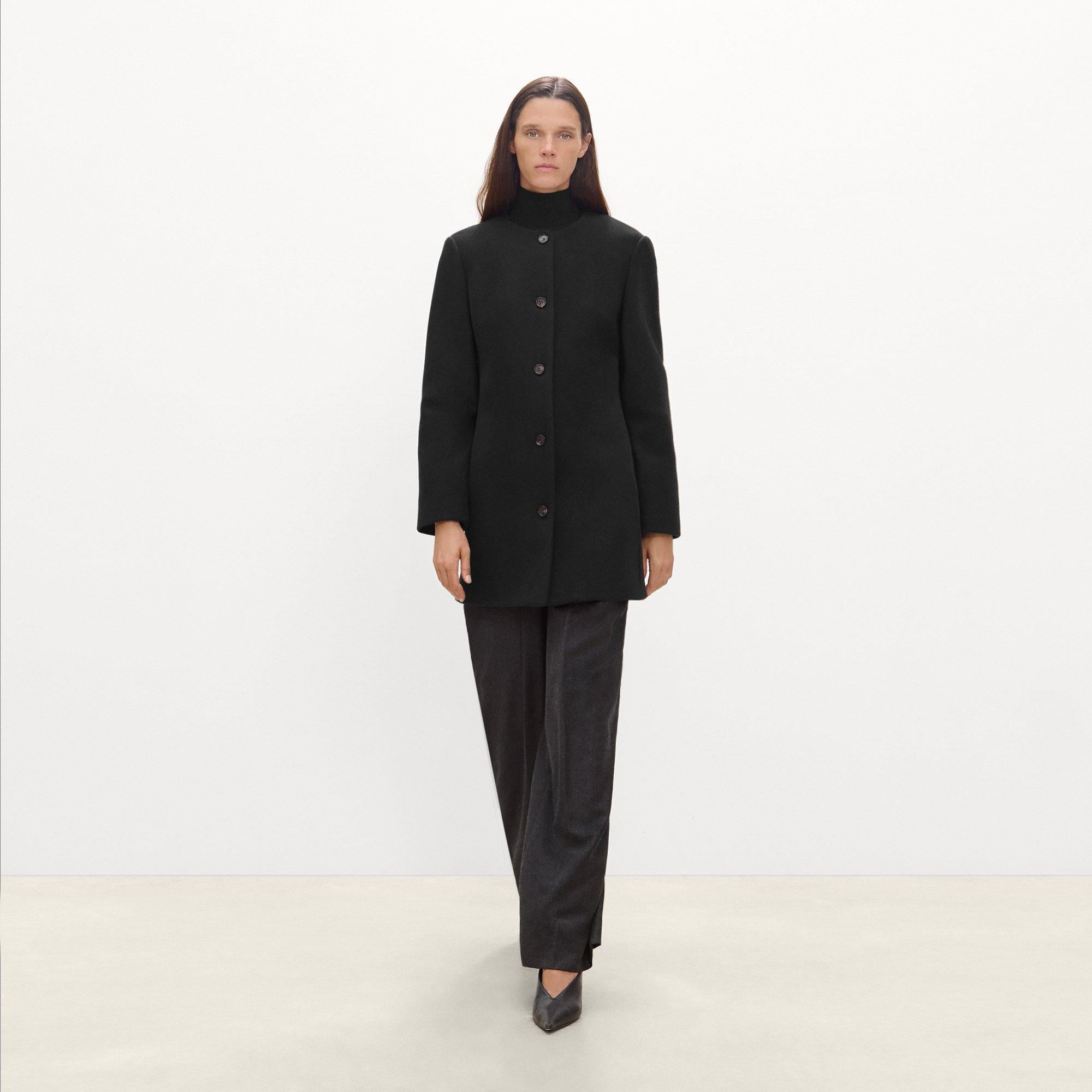 Collarless Coat in Plush Melton