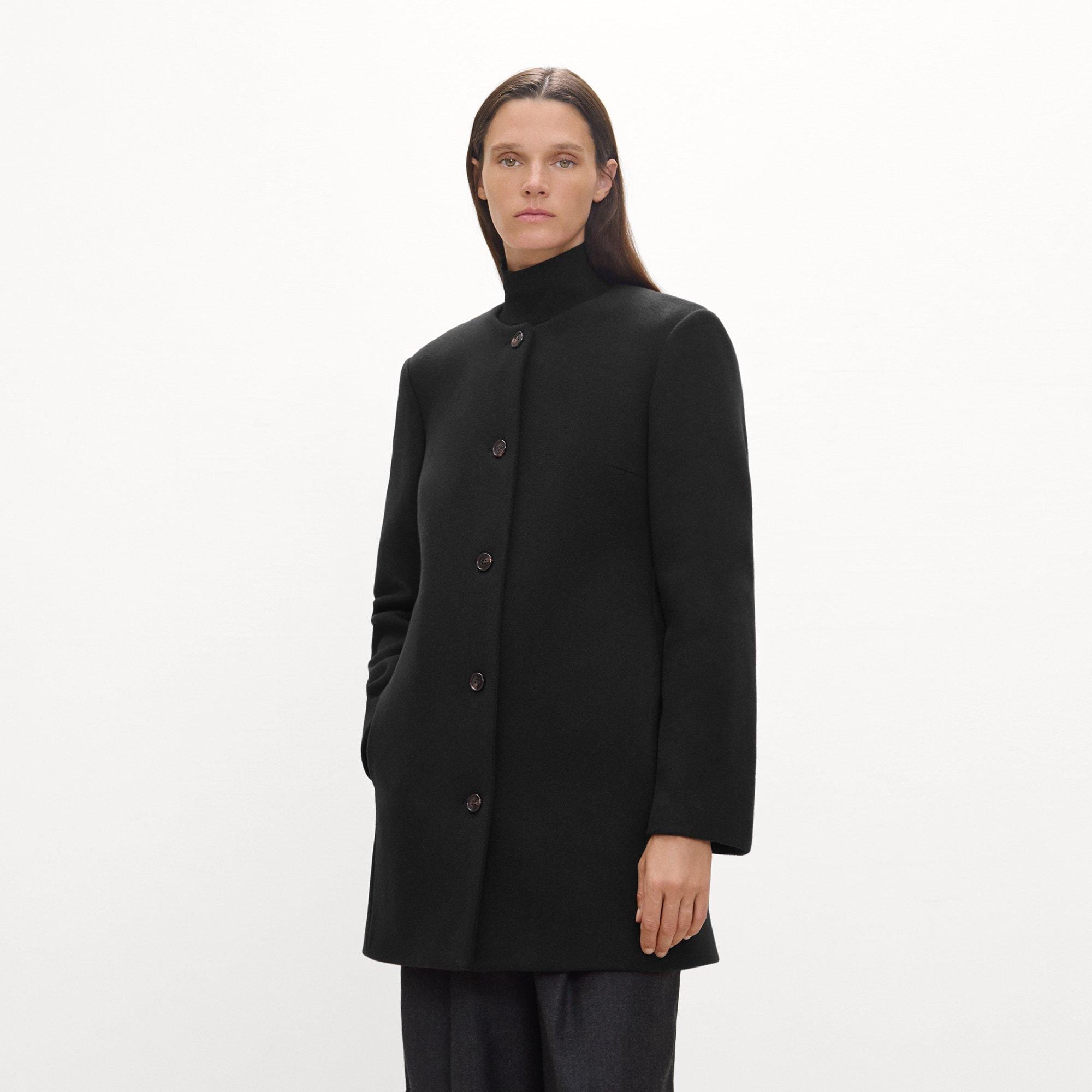 Collarless Coat in Plush Melton