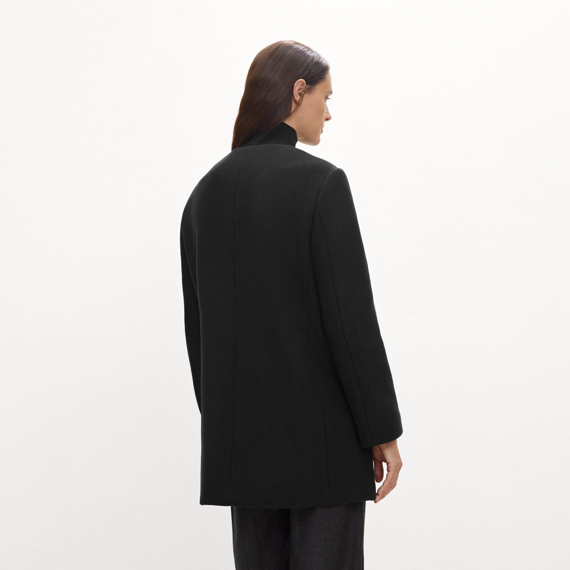 Collarless Coat in Plush Melton