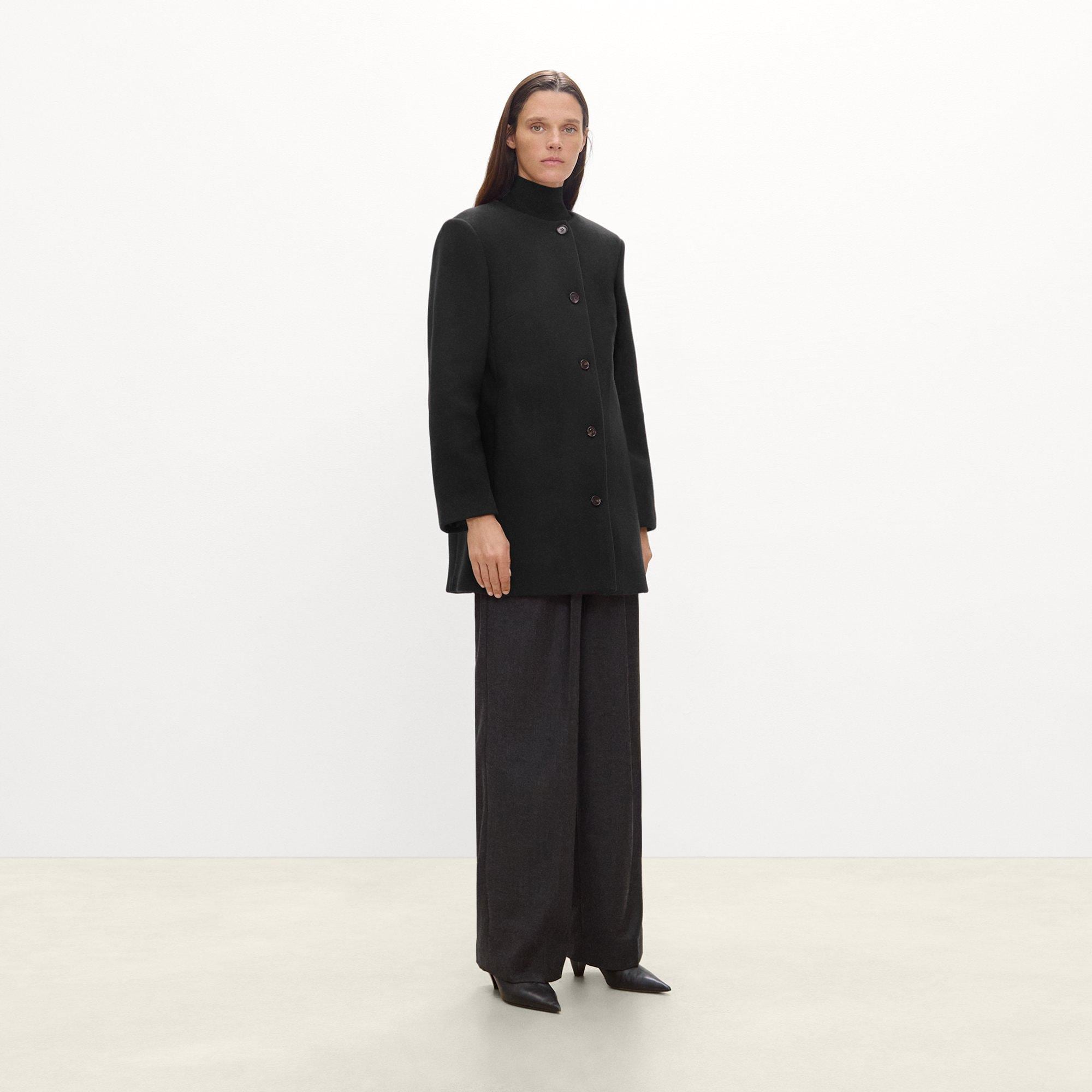 Collarless Coat in Plush Melton