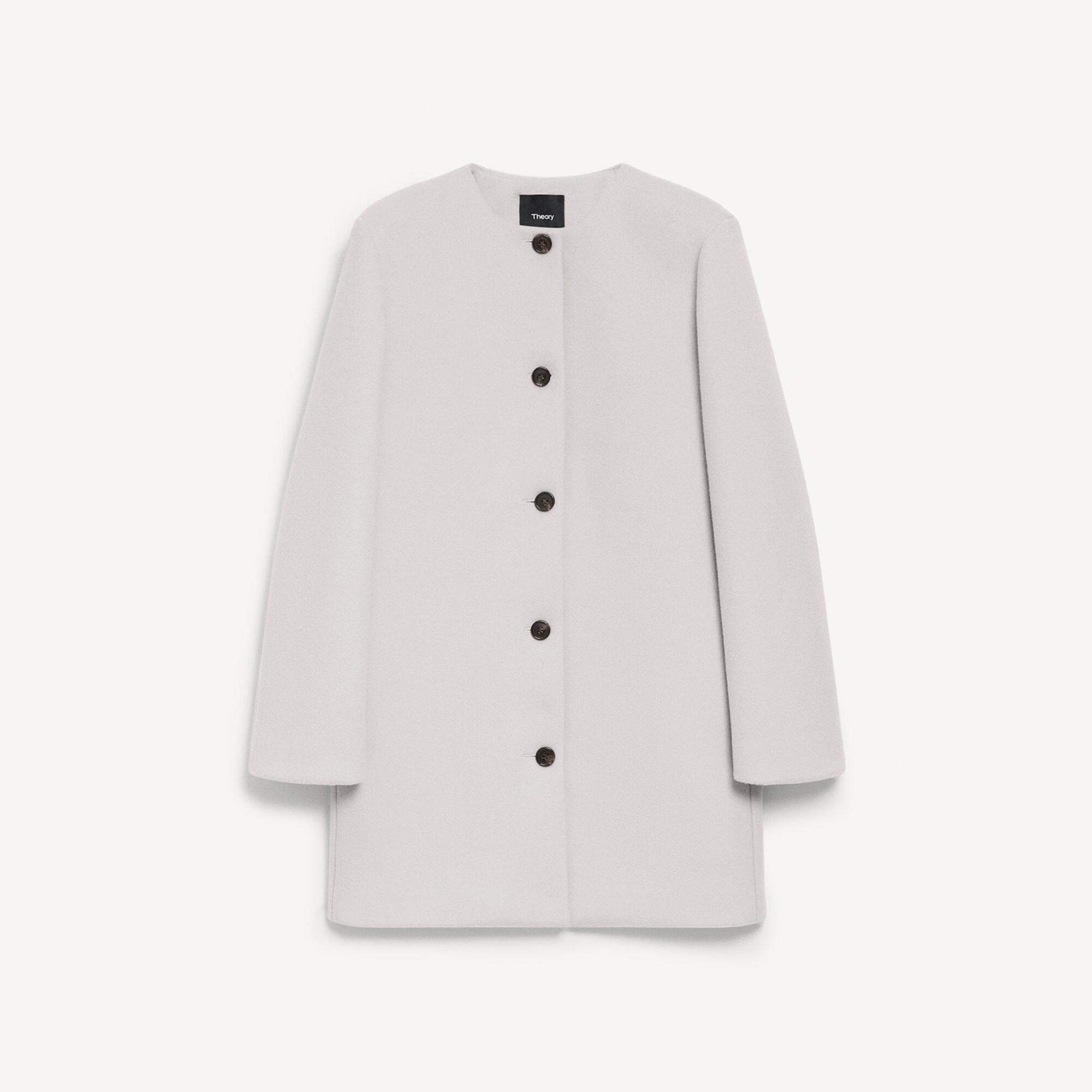 Collarless Coat in Plush Melton