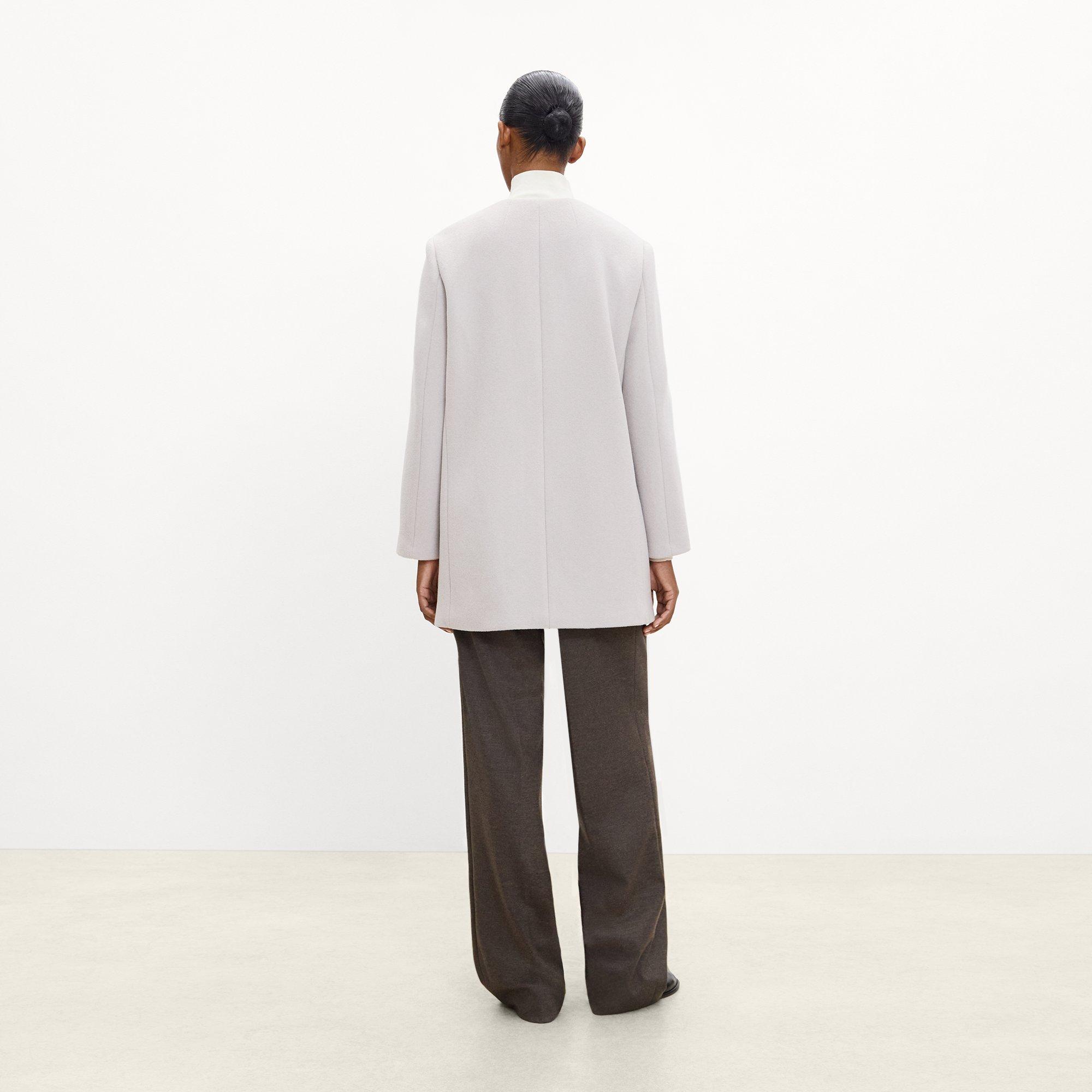 Collarless Coat in Plush Melton