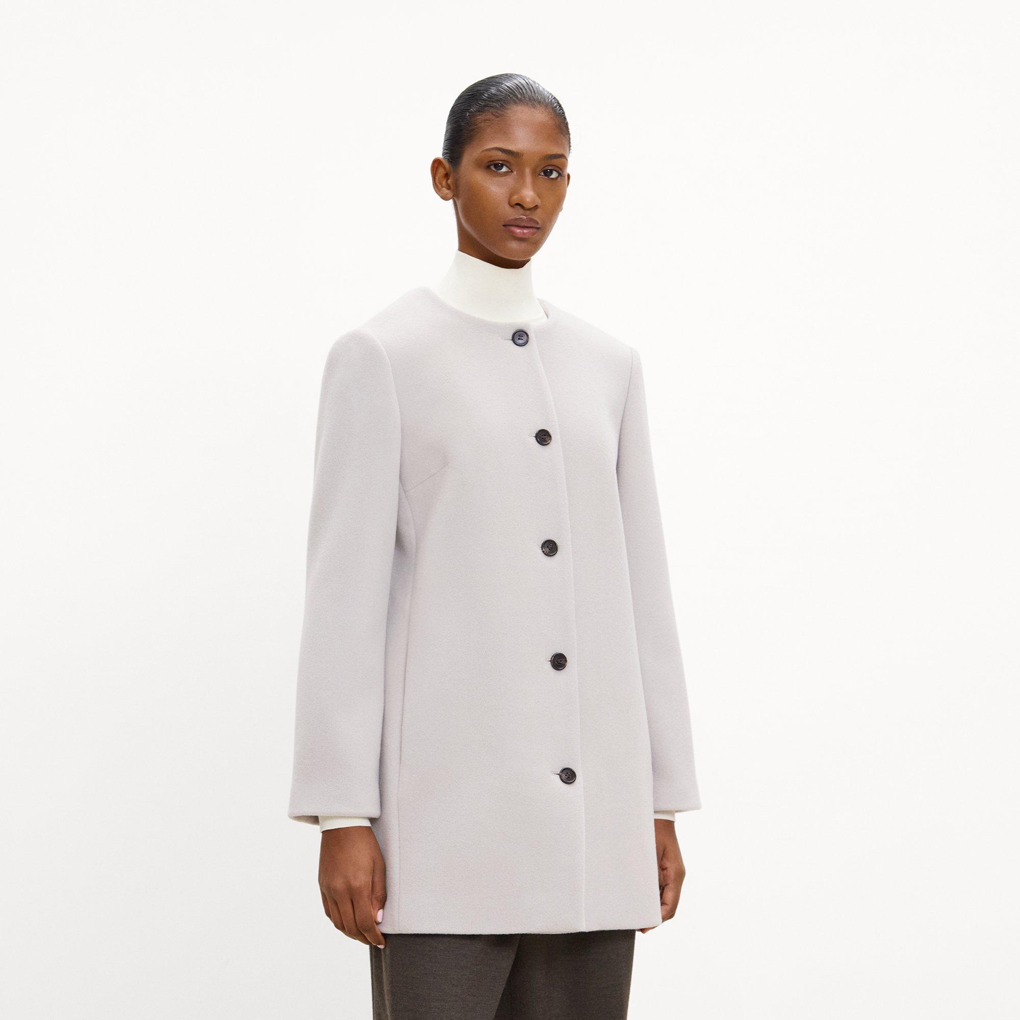 Collarless Coat in Plush Melton