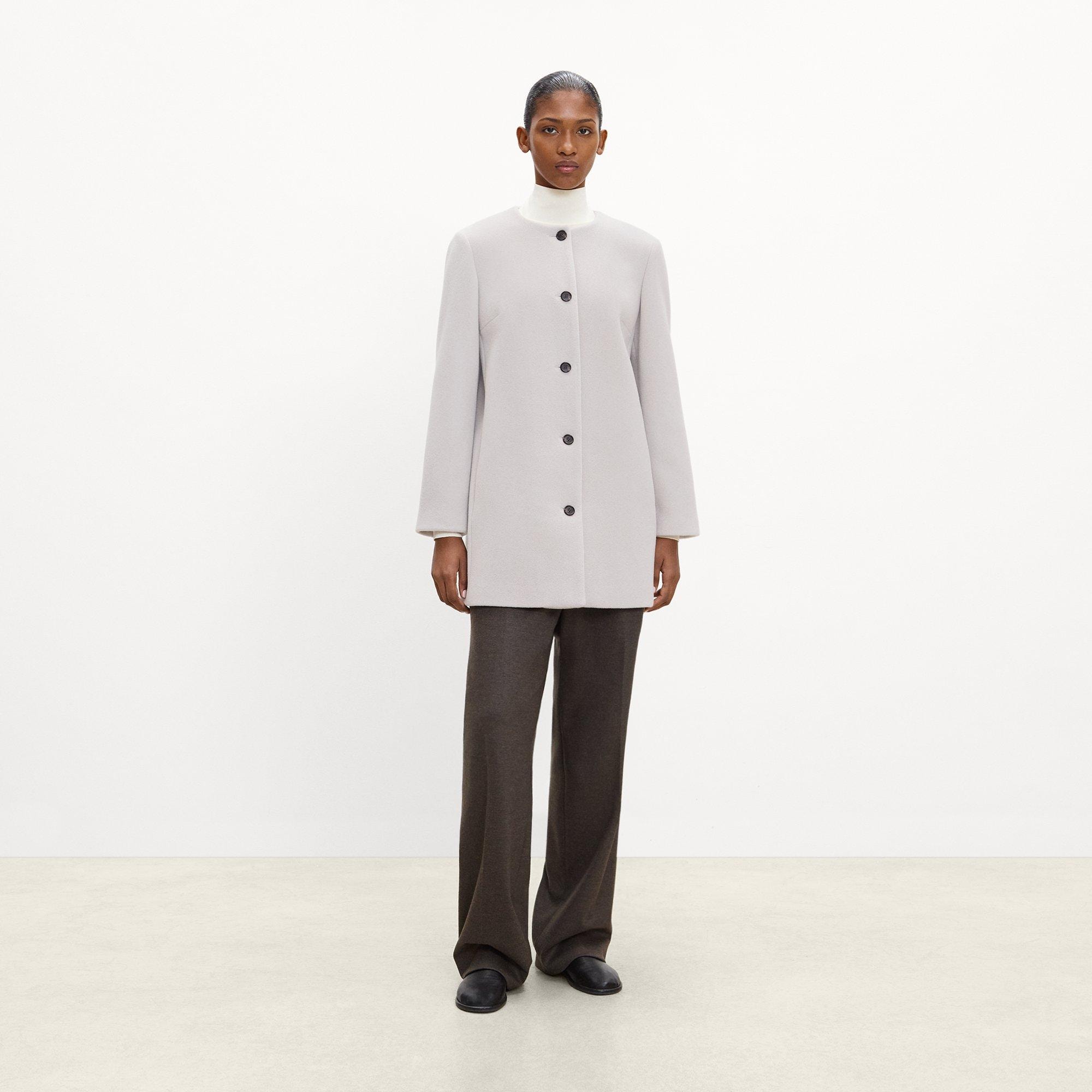 Collarless Coat in Plush Melton
