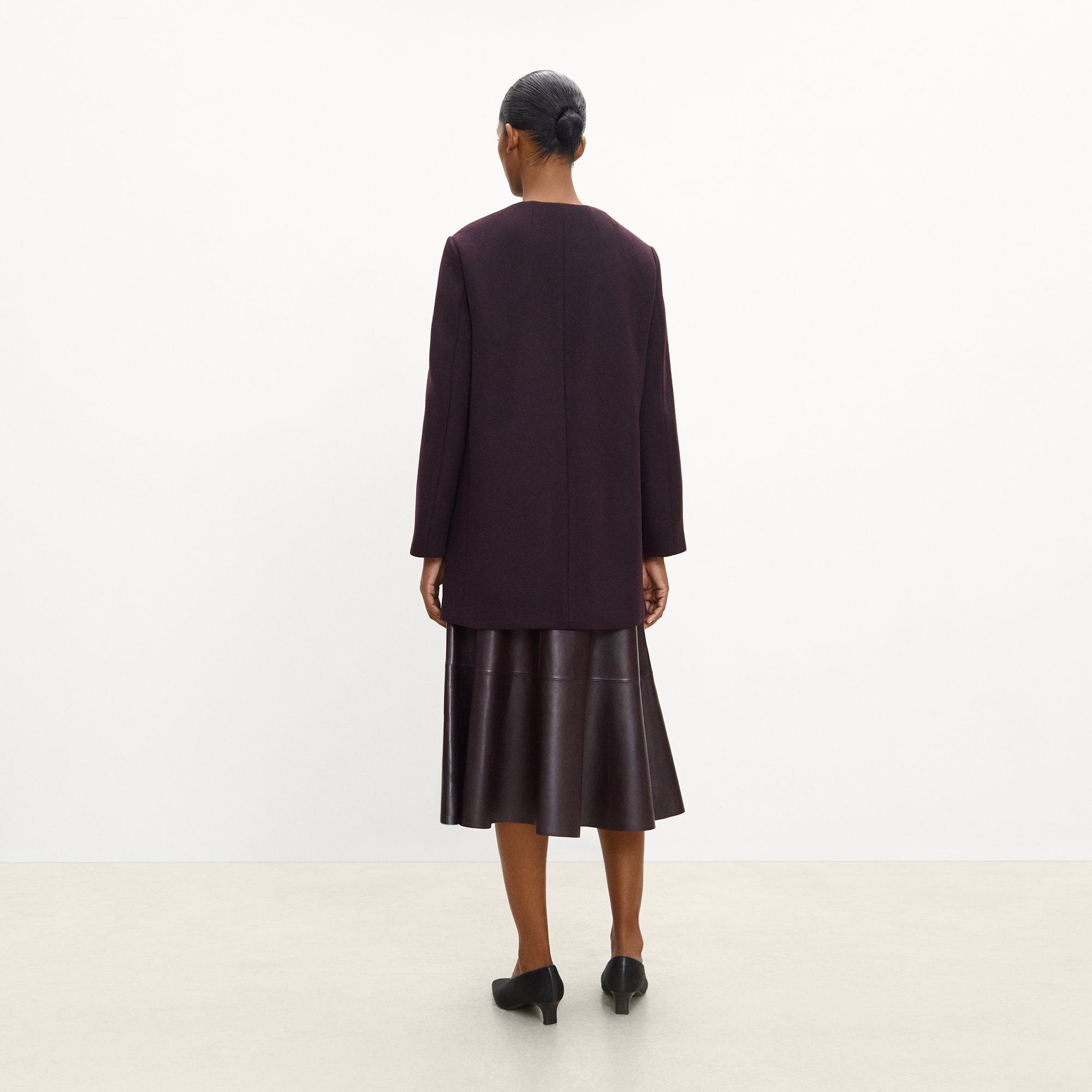 Collarless Coat in Plush Melton