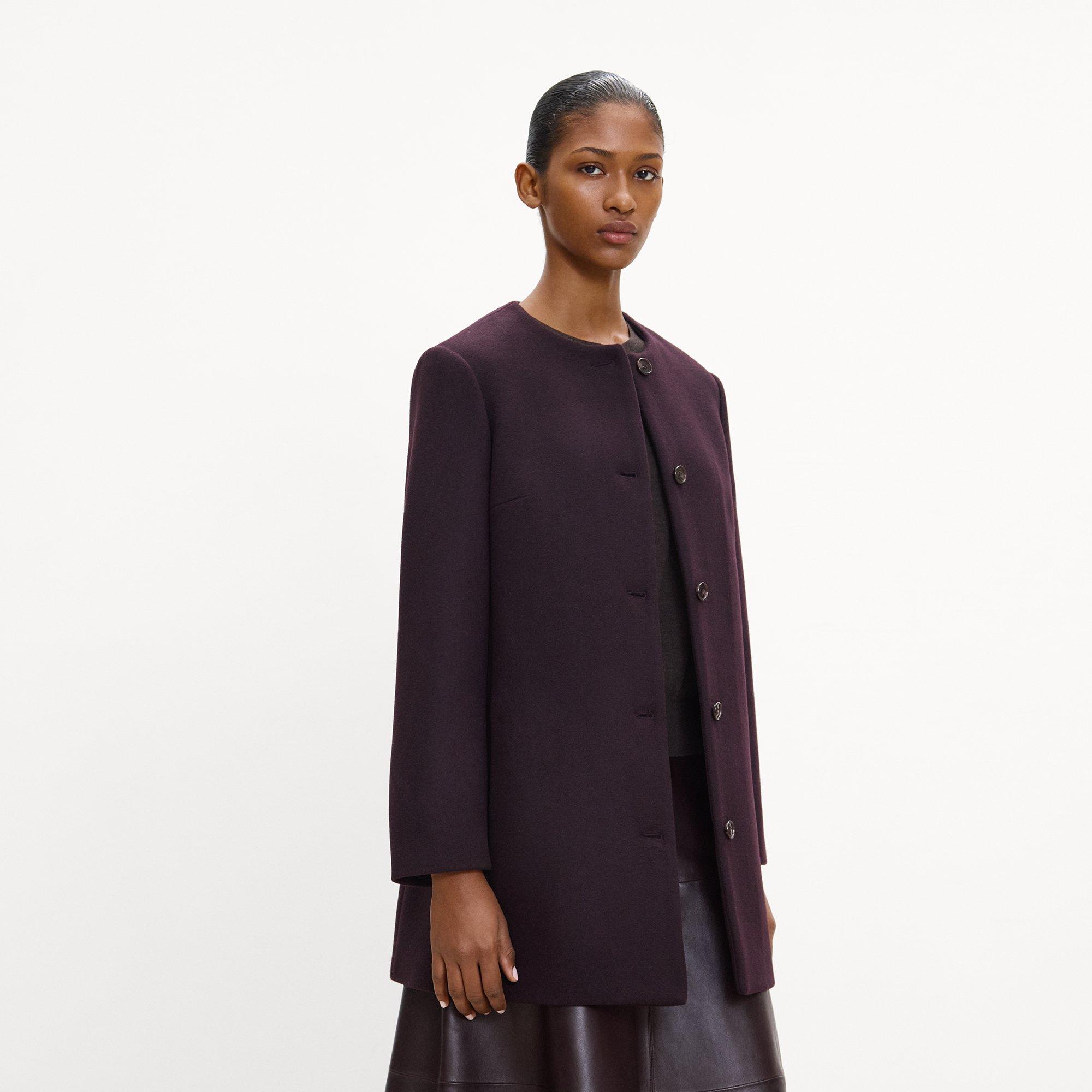 Collarless Coat in Plush Melton
