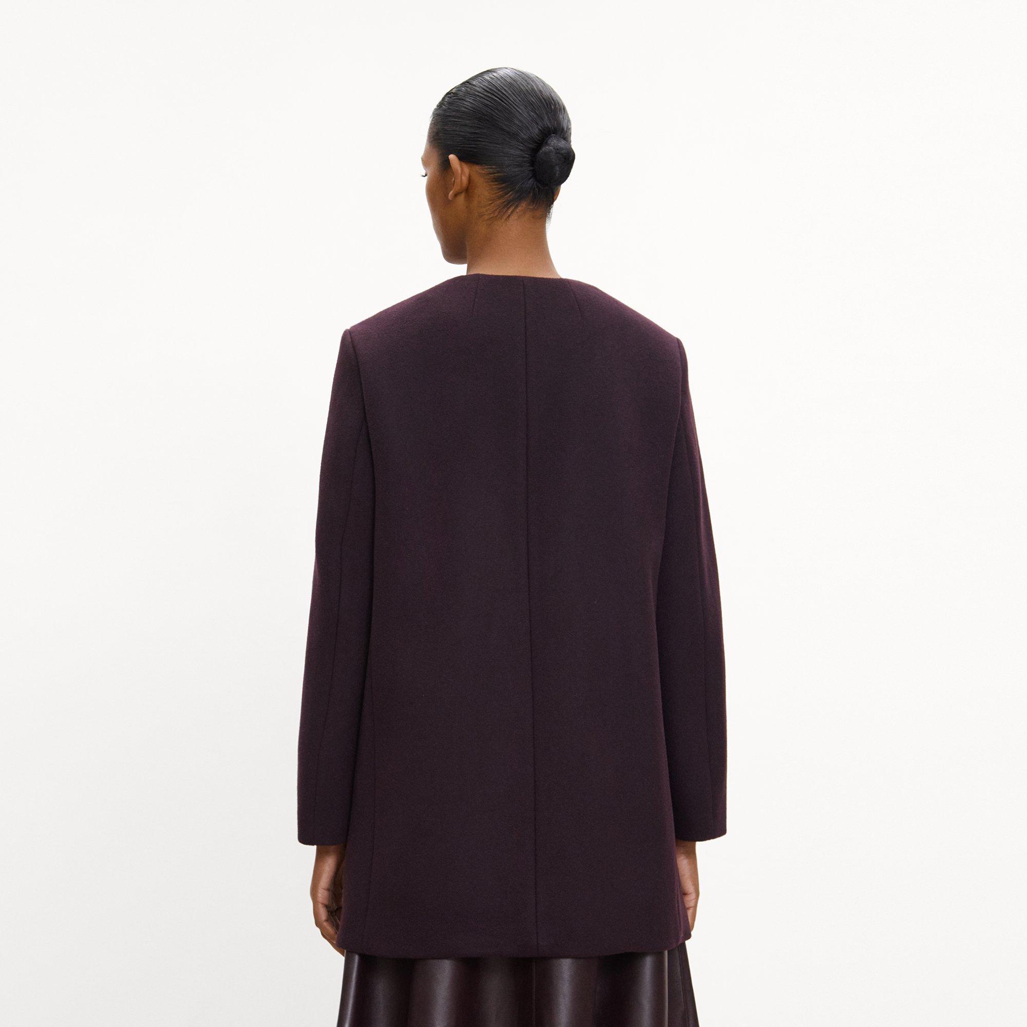 Collarless Coat in Plush Melton