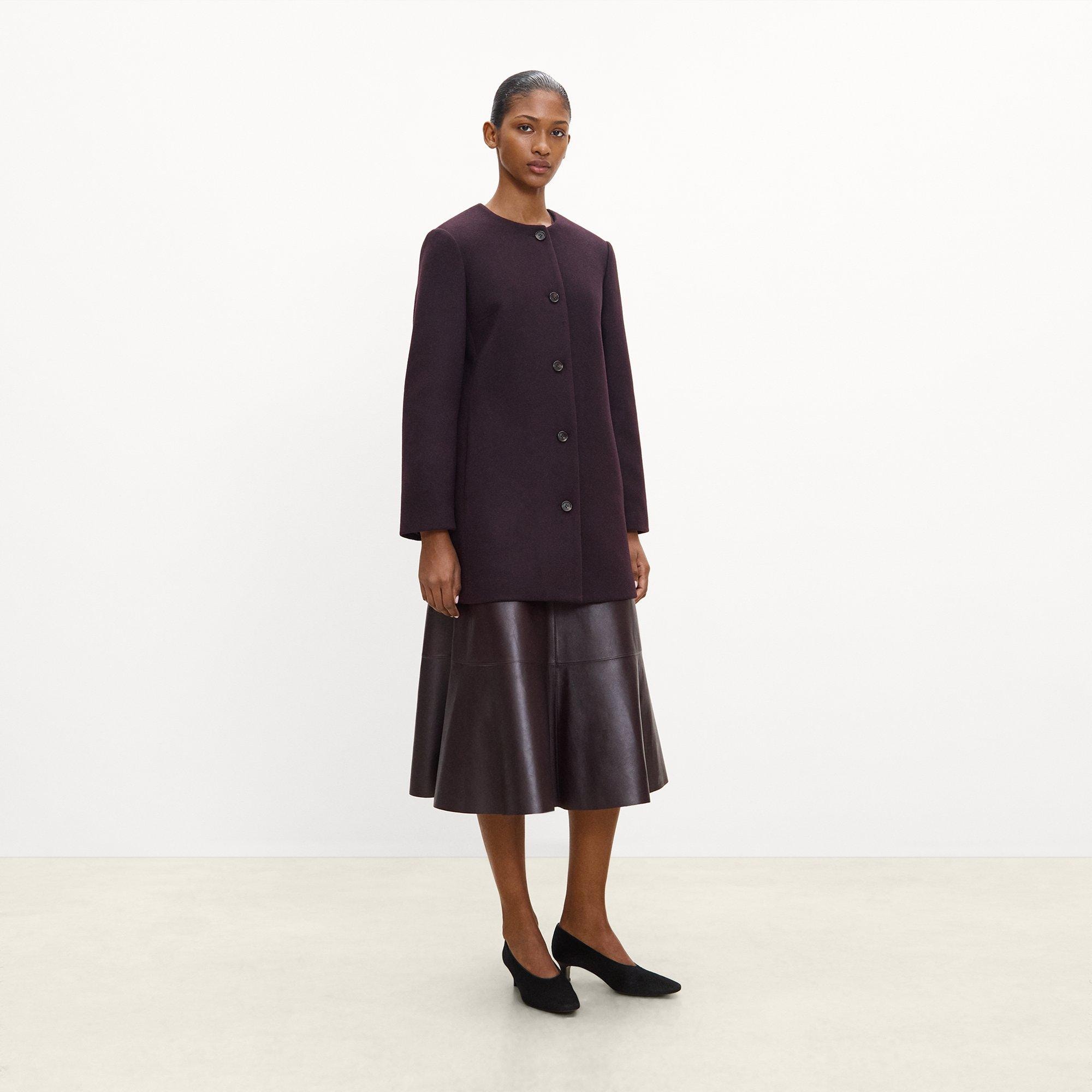 Collarless Coat in Plush Melton