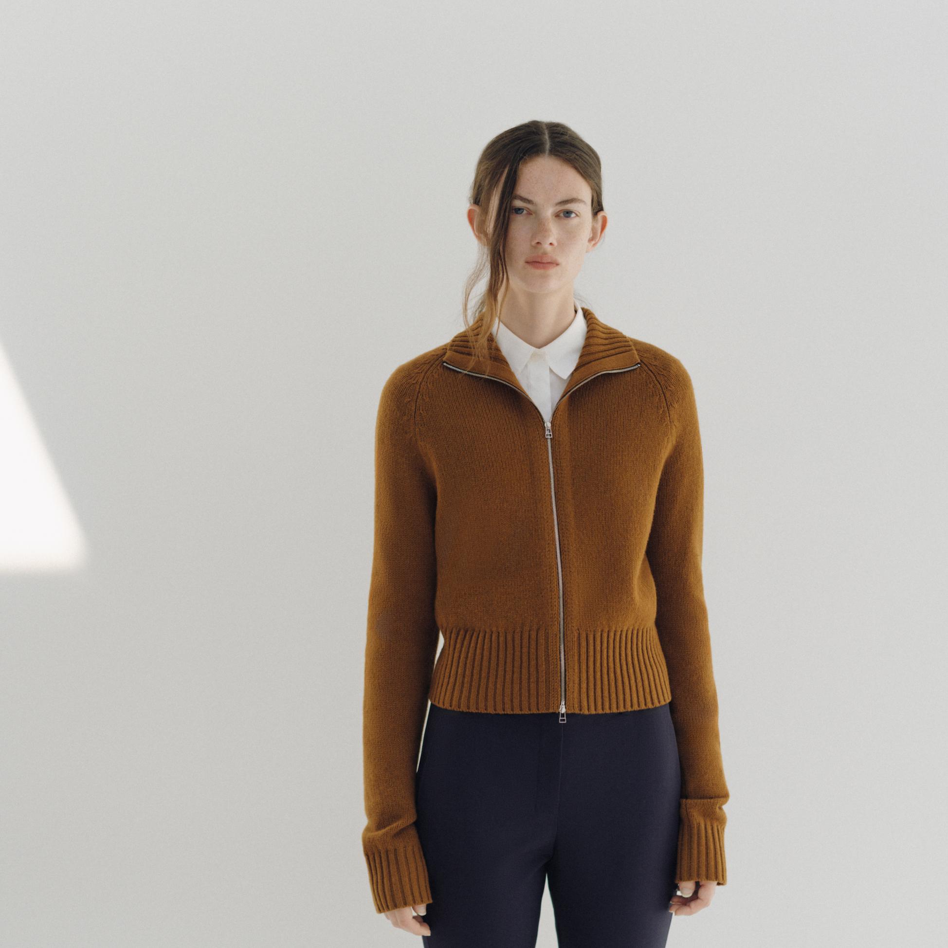 Raglan Zip Cardigan in Felted Wool-Cashmere