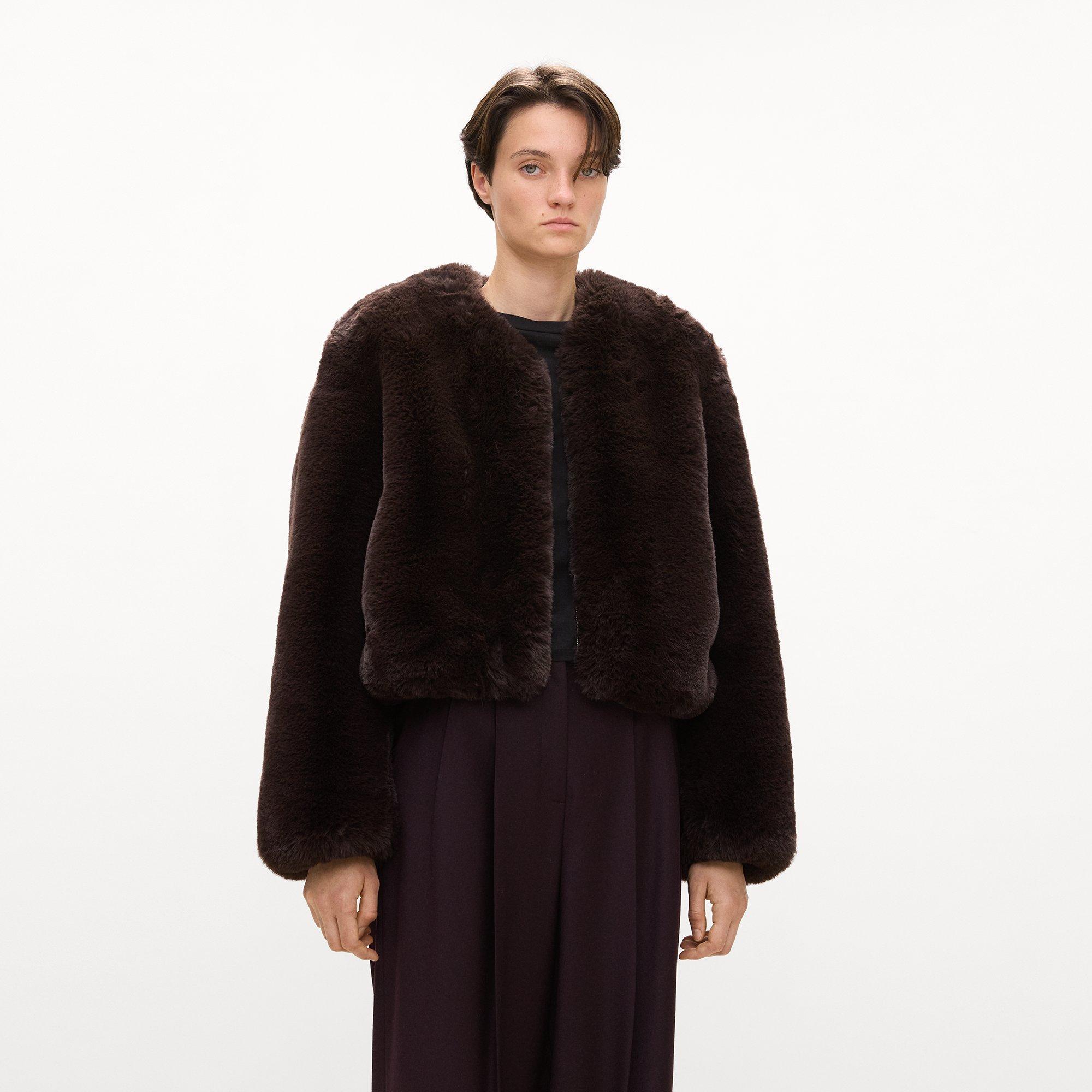 V-Neck Jacket in Faux Fur