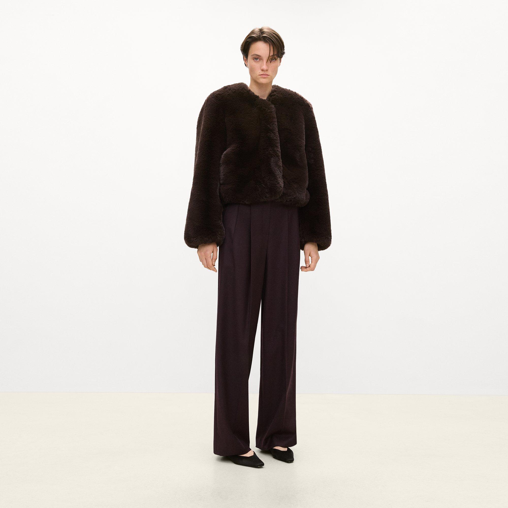 V-Neck Jacket in Faux Fur