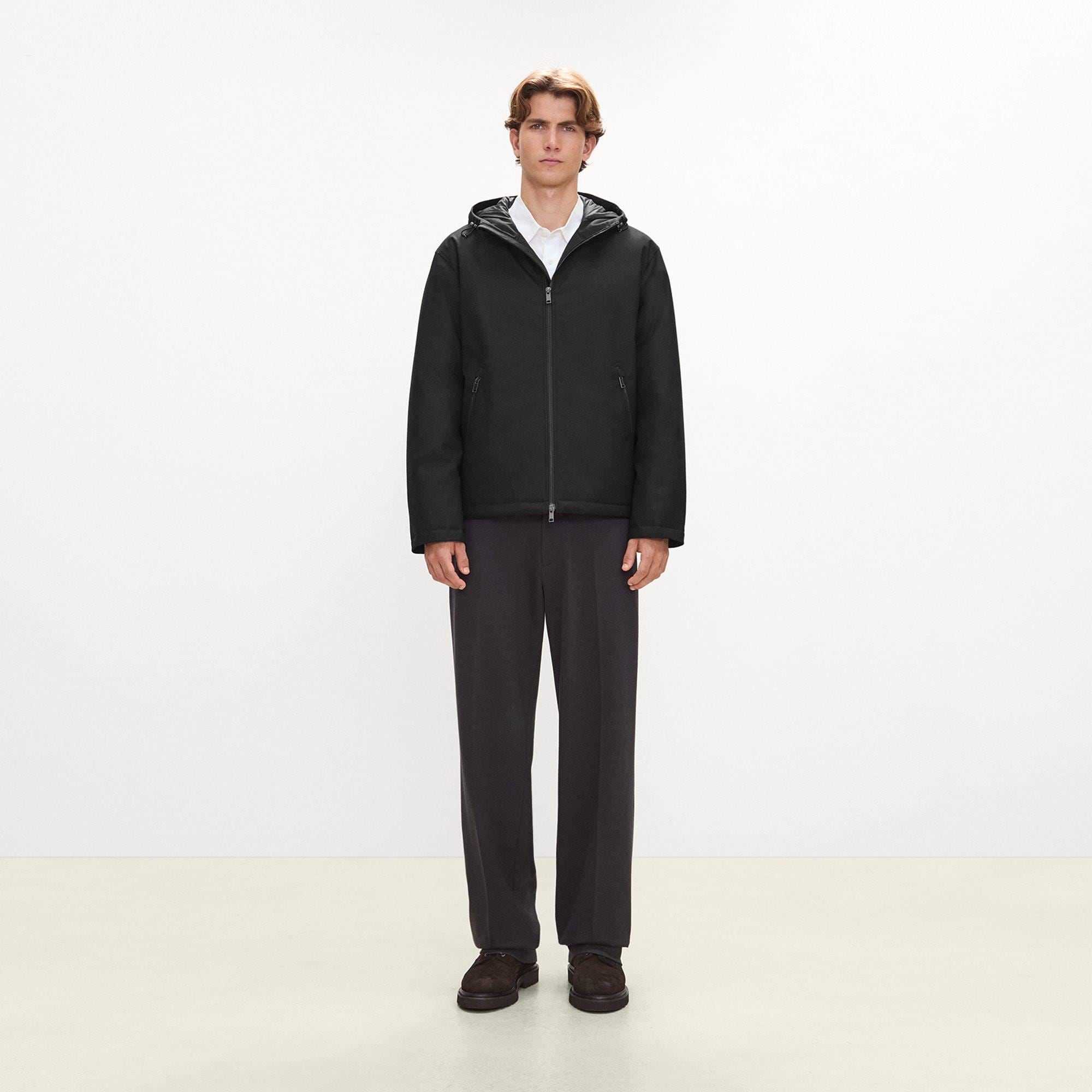 Hooded Jacket in Bonded Wool-Blend
