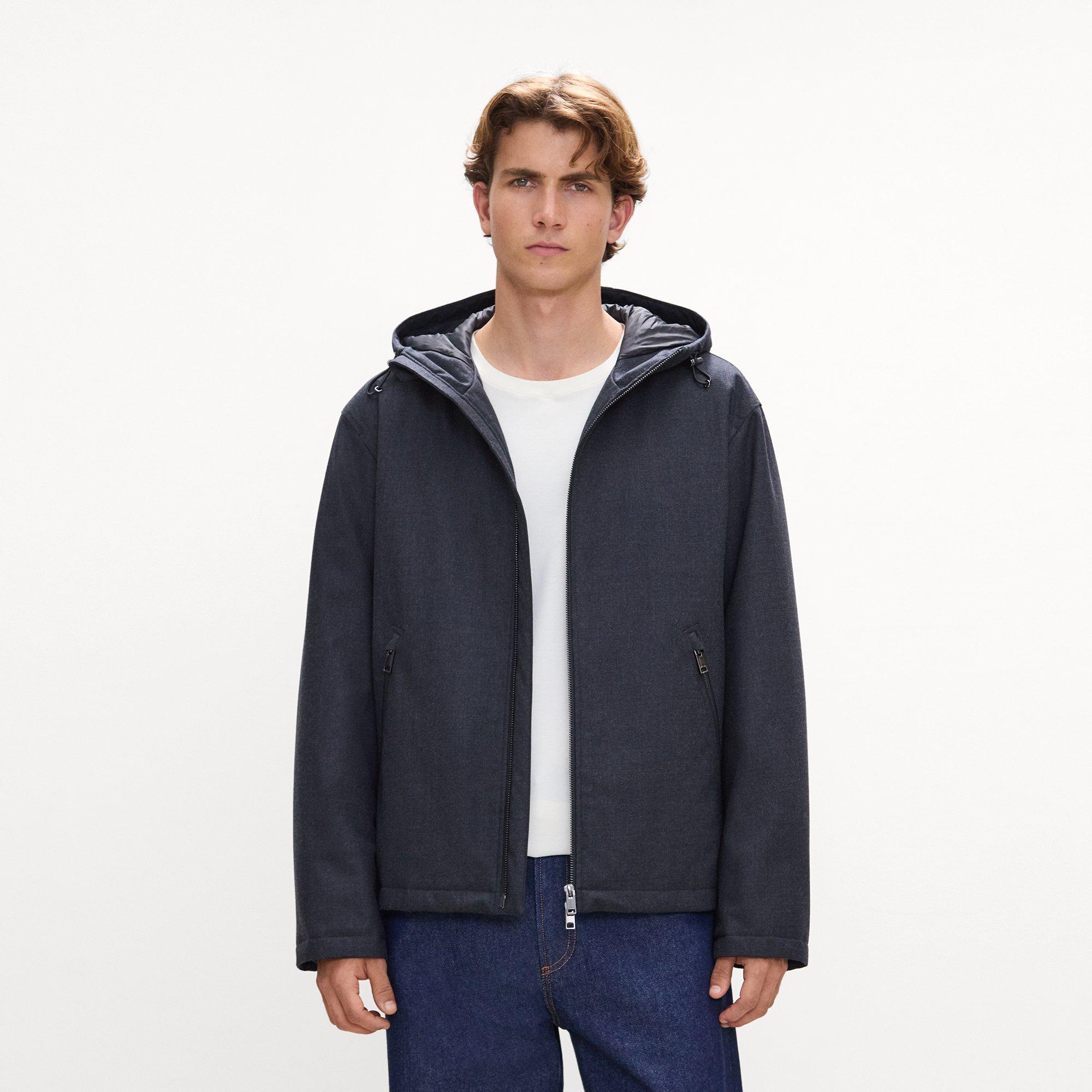 Hooded Jacket in Bonded Wool-Blend