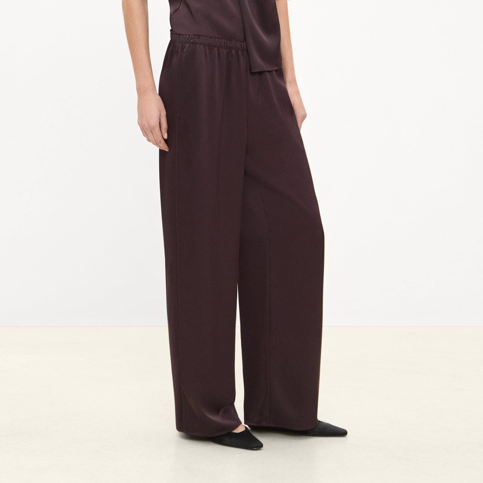 Side Vent Pull-On Trousers in Satin