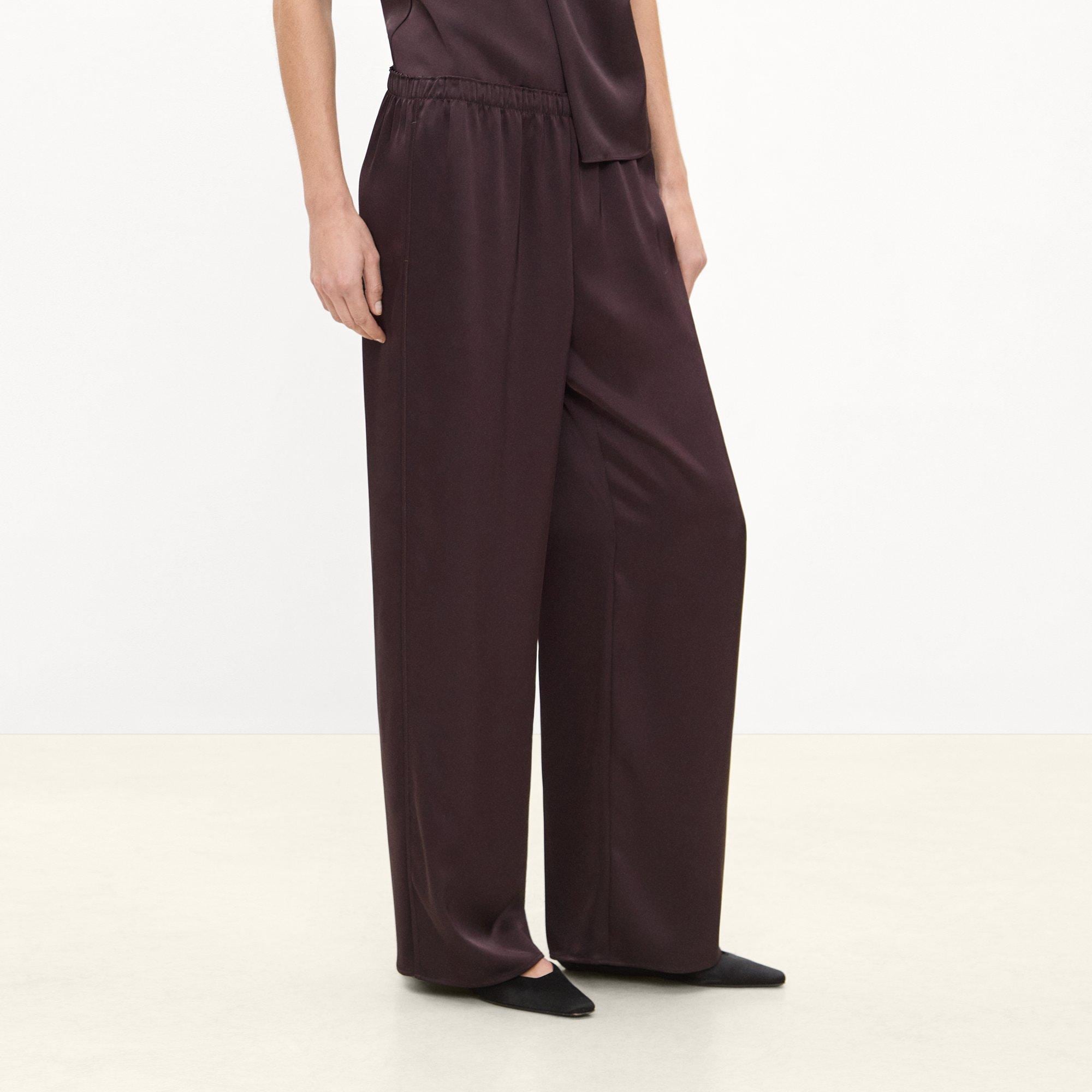 Side Vent Pull-On Trousers in Satin
