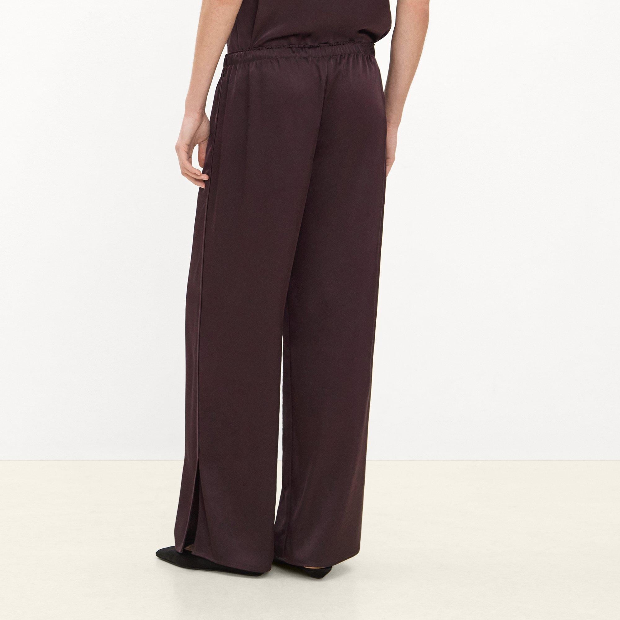 Side Vent Pull-On Trousers in Satin