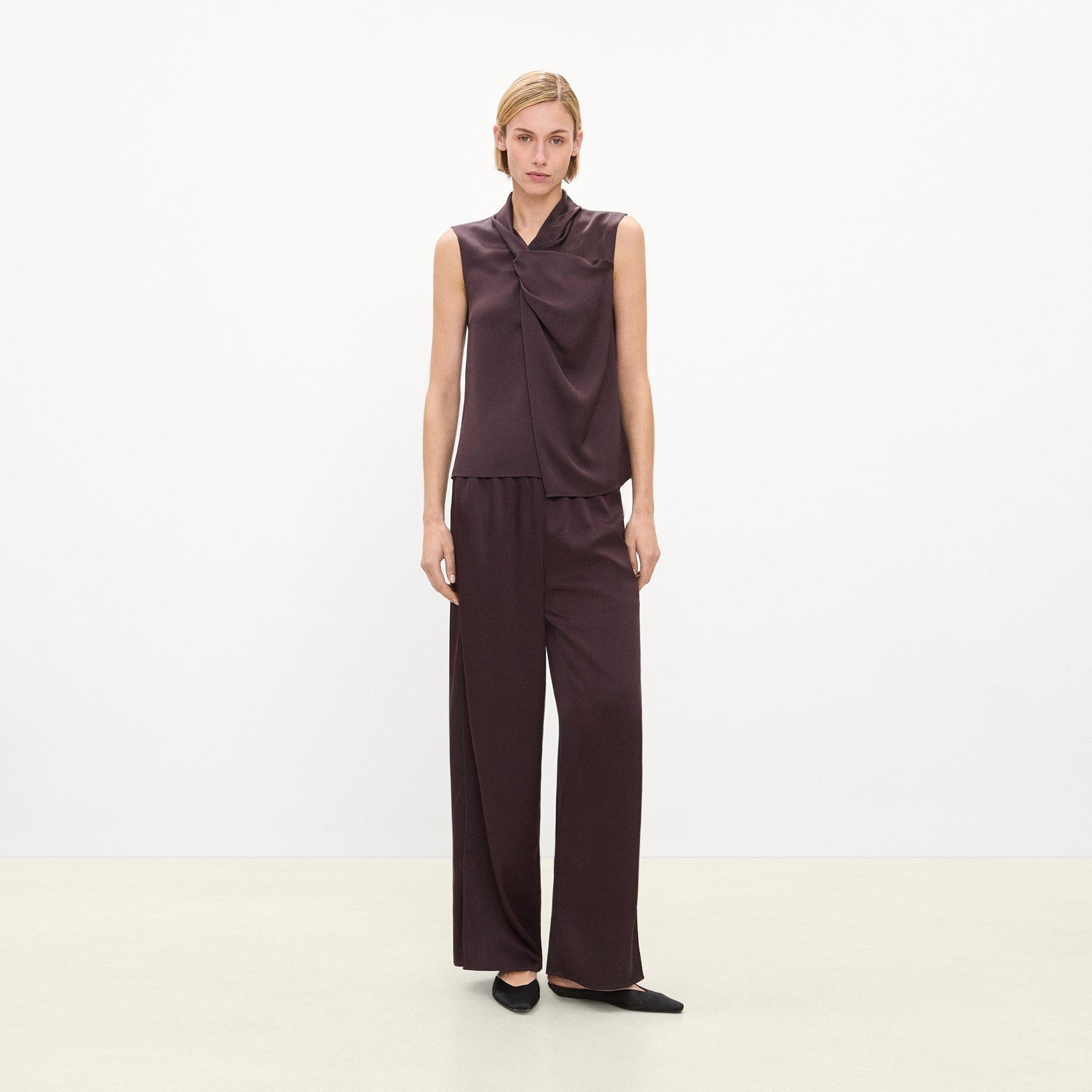 Side Vent Pull-On Trousers in Satin
