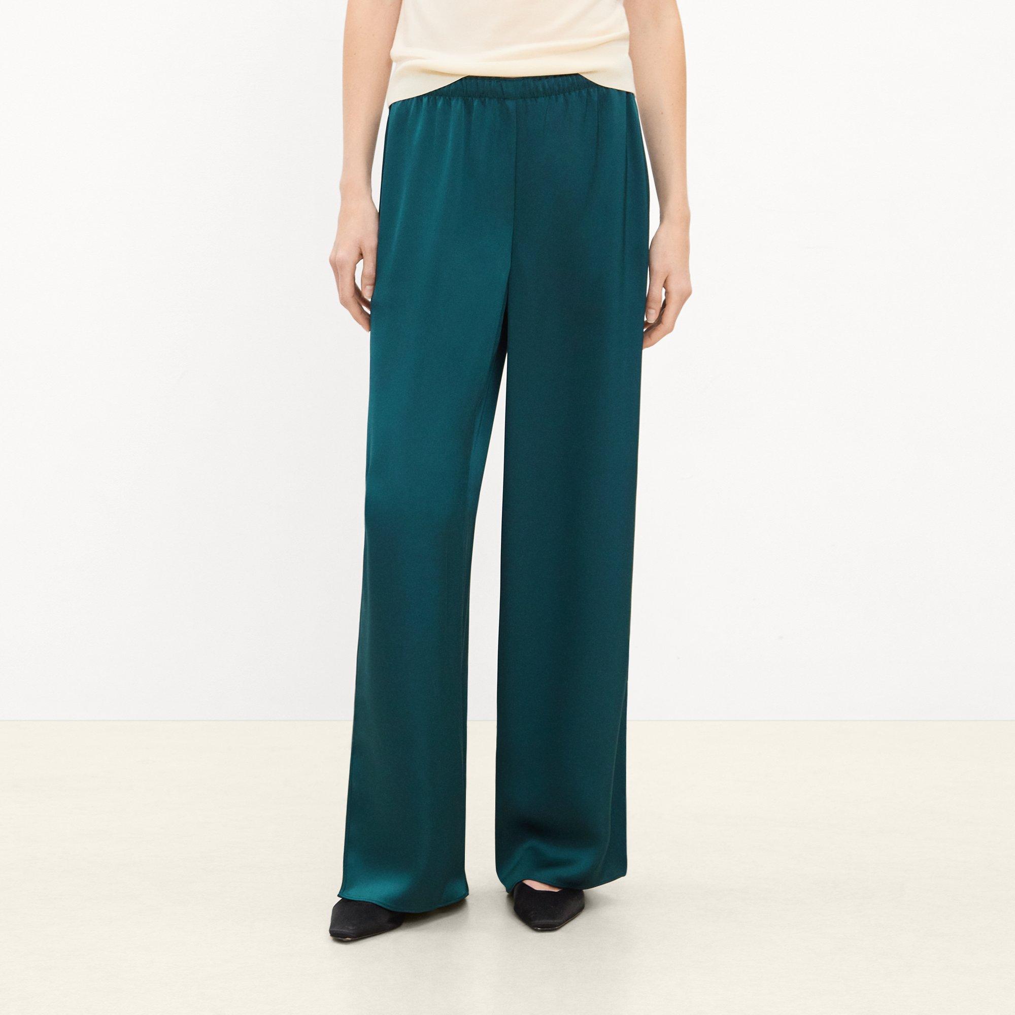 Side Vent Pull-On Trousers in Satin